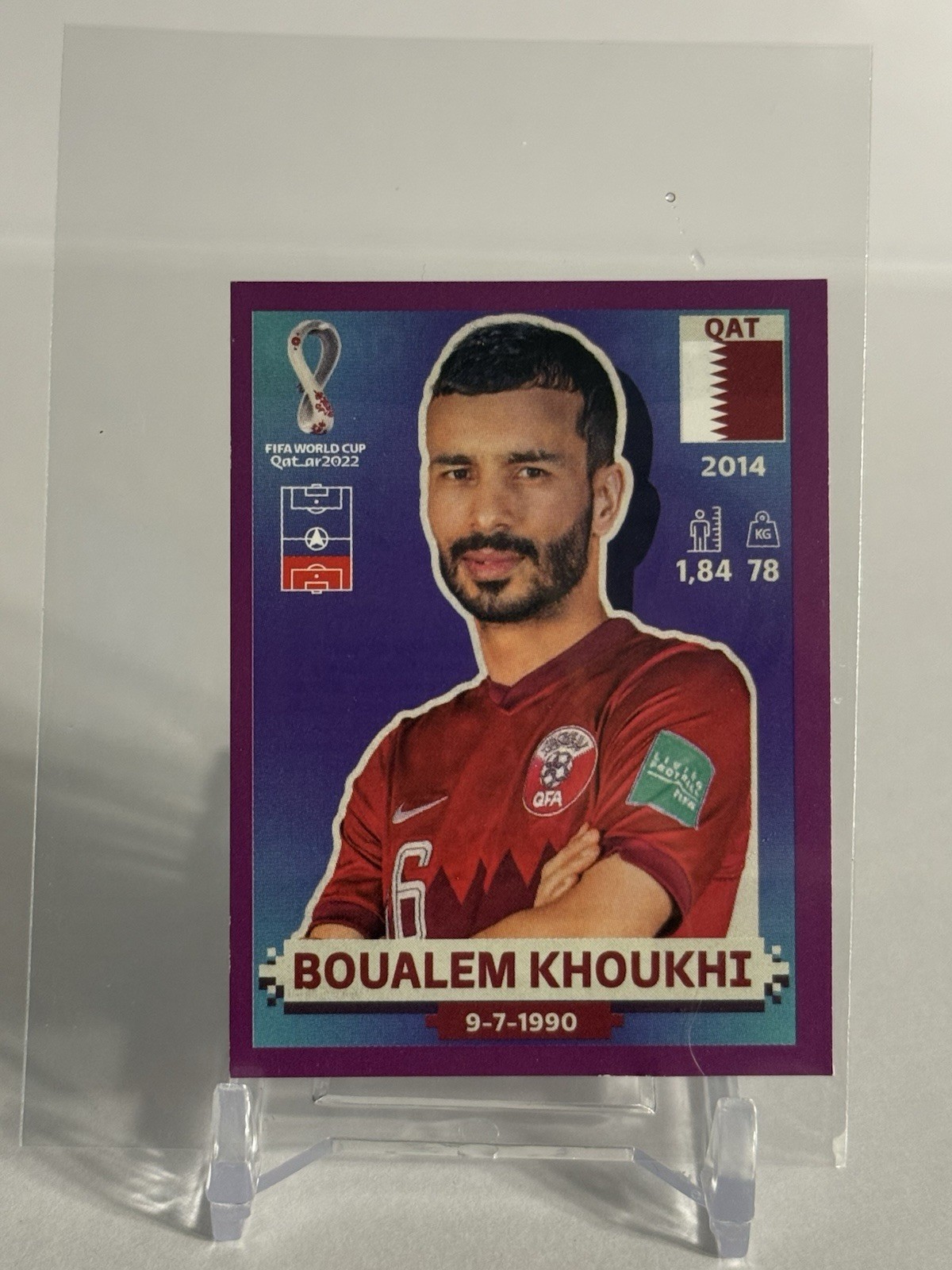 Boualem Khoukhi 2022 Panini FIFA World Cup Qatar Purple Border Sticker QAT 6 SP