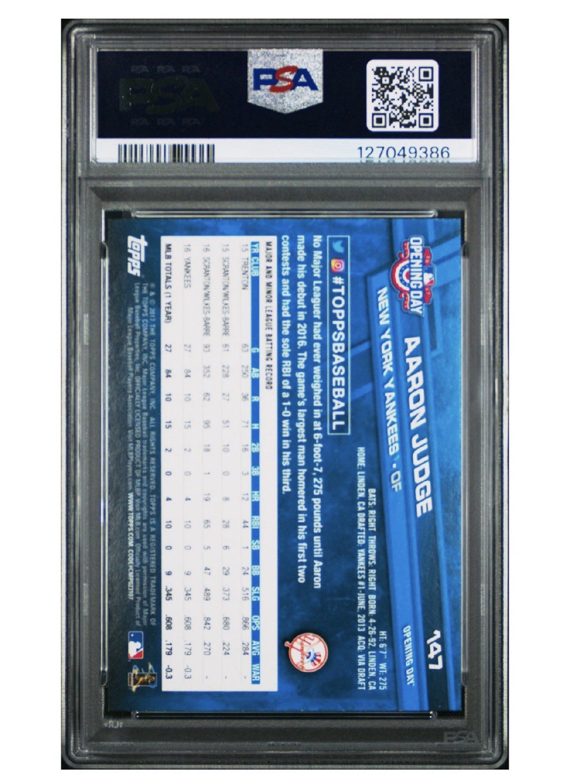 2017 Topps Opening Day – Aaron Judge #147 Rainbow Blue Foil (RC)