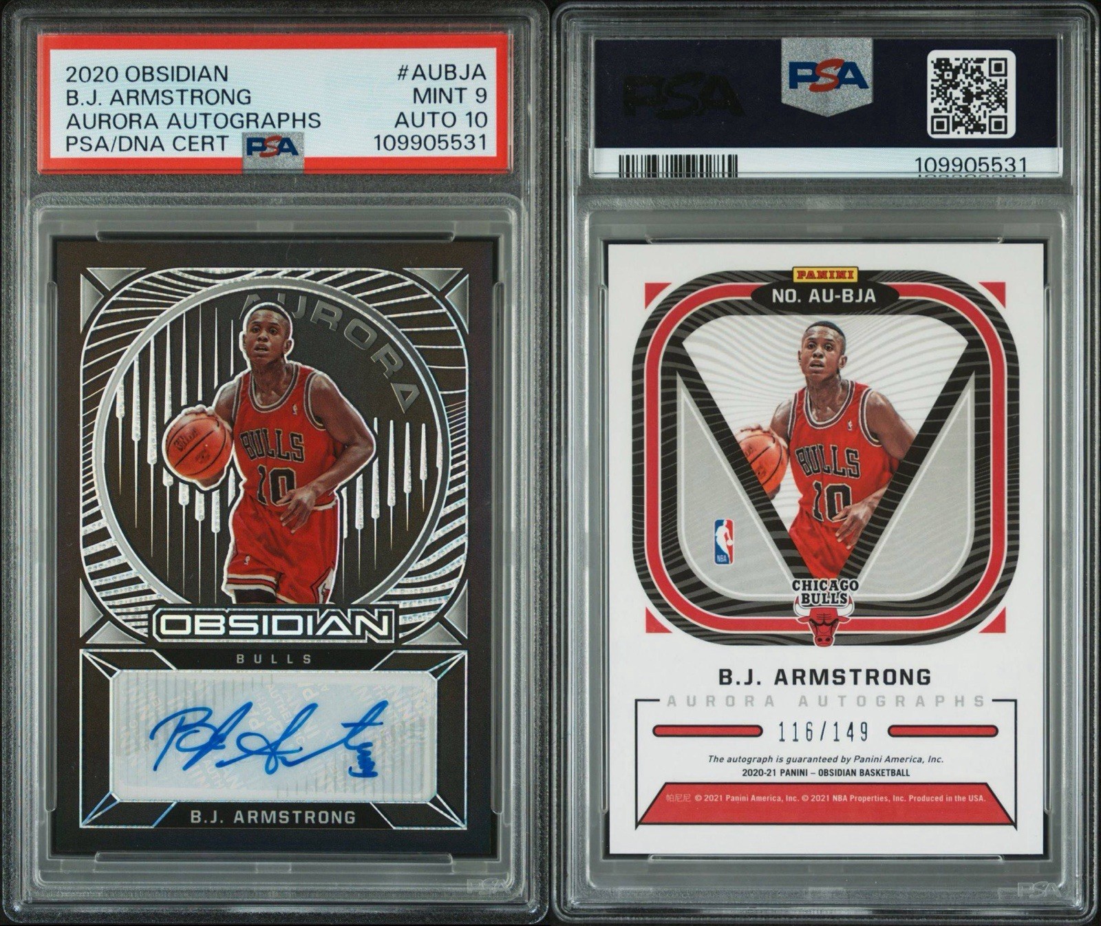 2020-21 Panini Obsidian B.J. Armstrong Aurora Autographs /149 PSA 9 AUTO 10