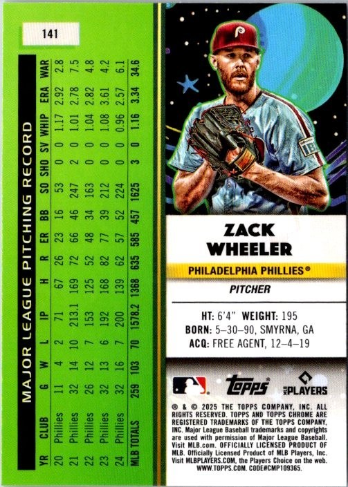 2025 Topps Cosmic Chrome Zack Wheeler #141 Phillies Base Card