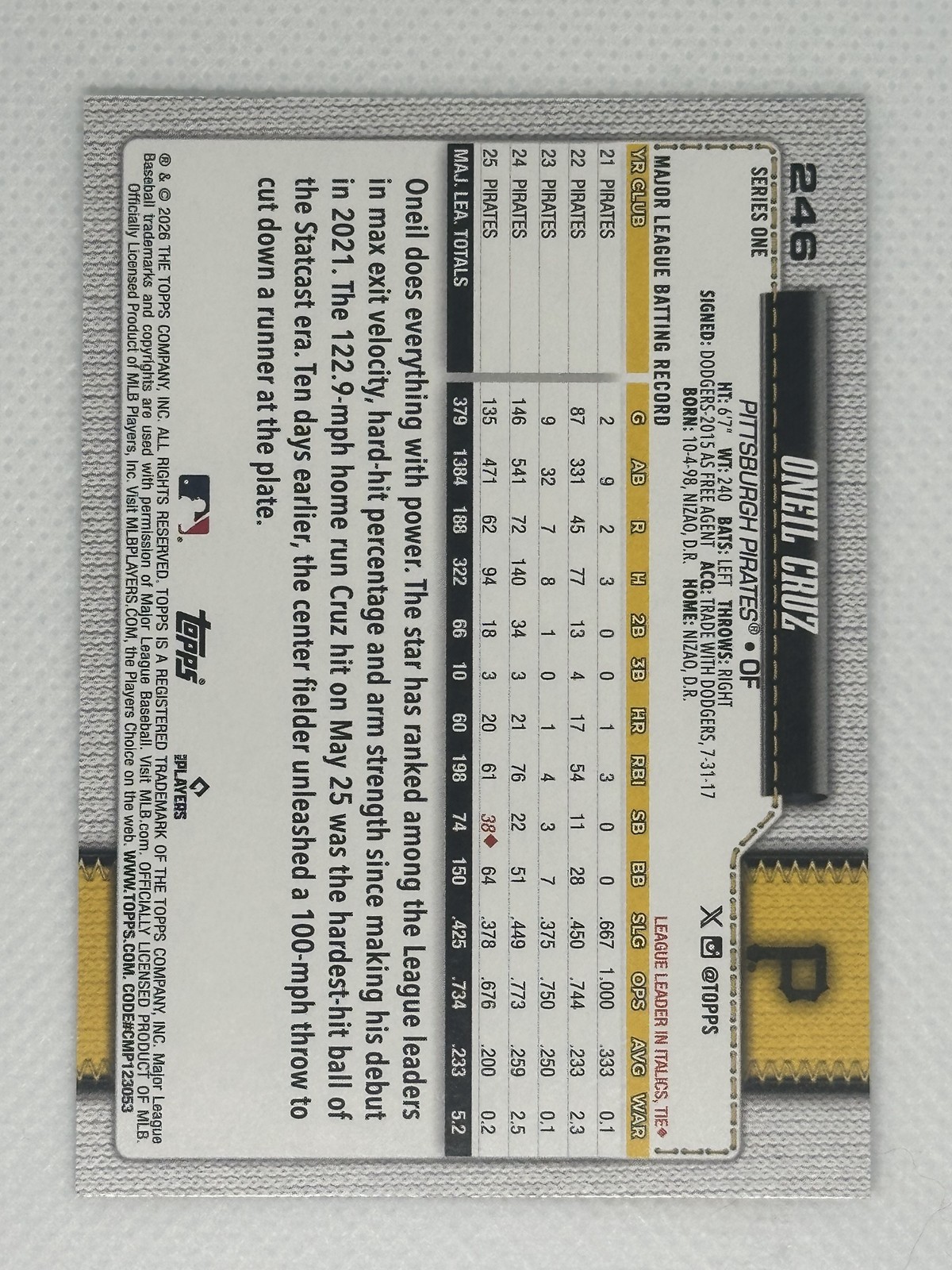 ONeil Cruz 2026 Topps Silver Crackle Foil SP Pittsburgh Pirates