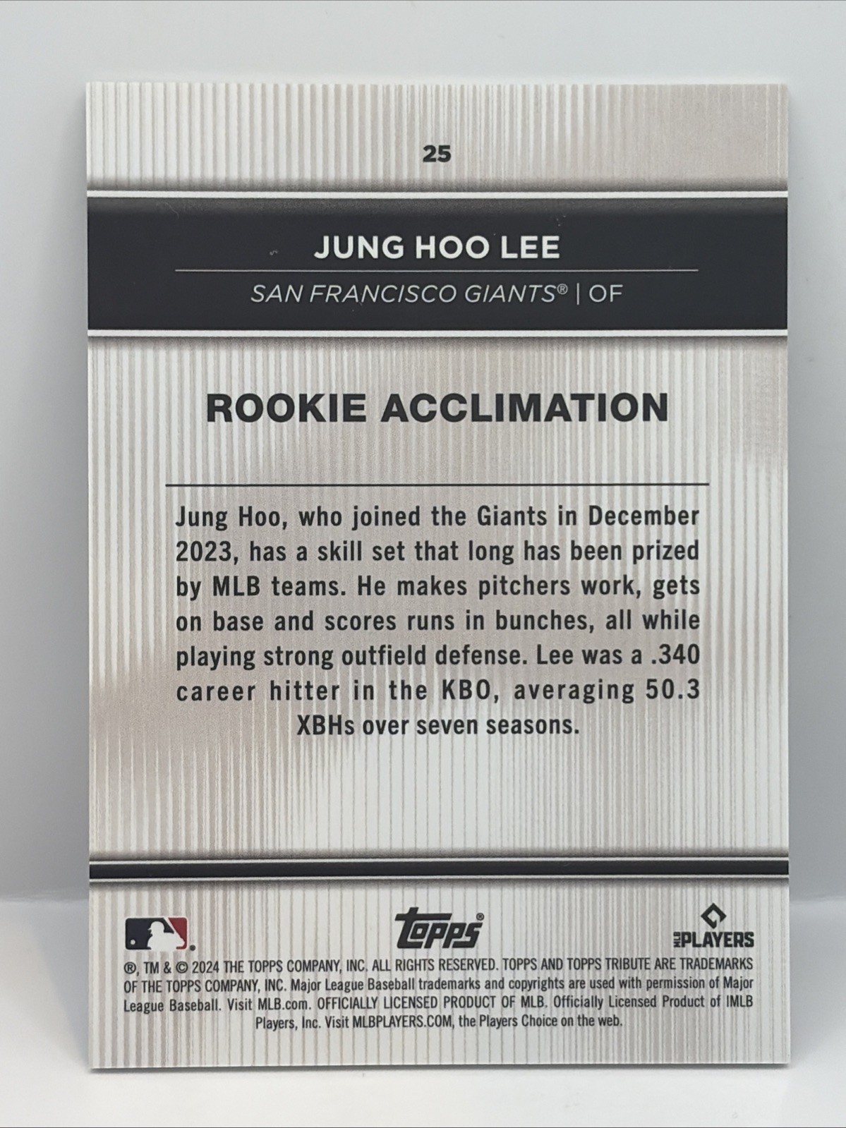 2024 Topps Tribute Jung Hoo Lee #25 Short Print RC Rookie Acclimation SP Giants