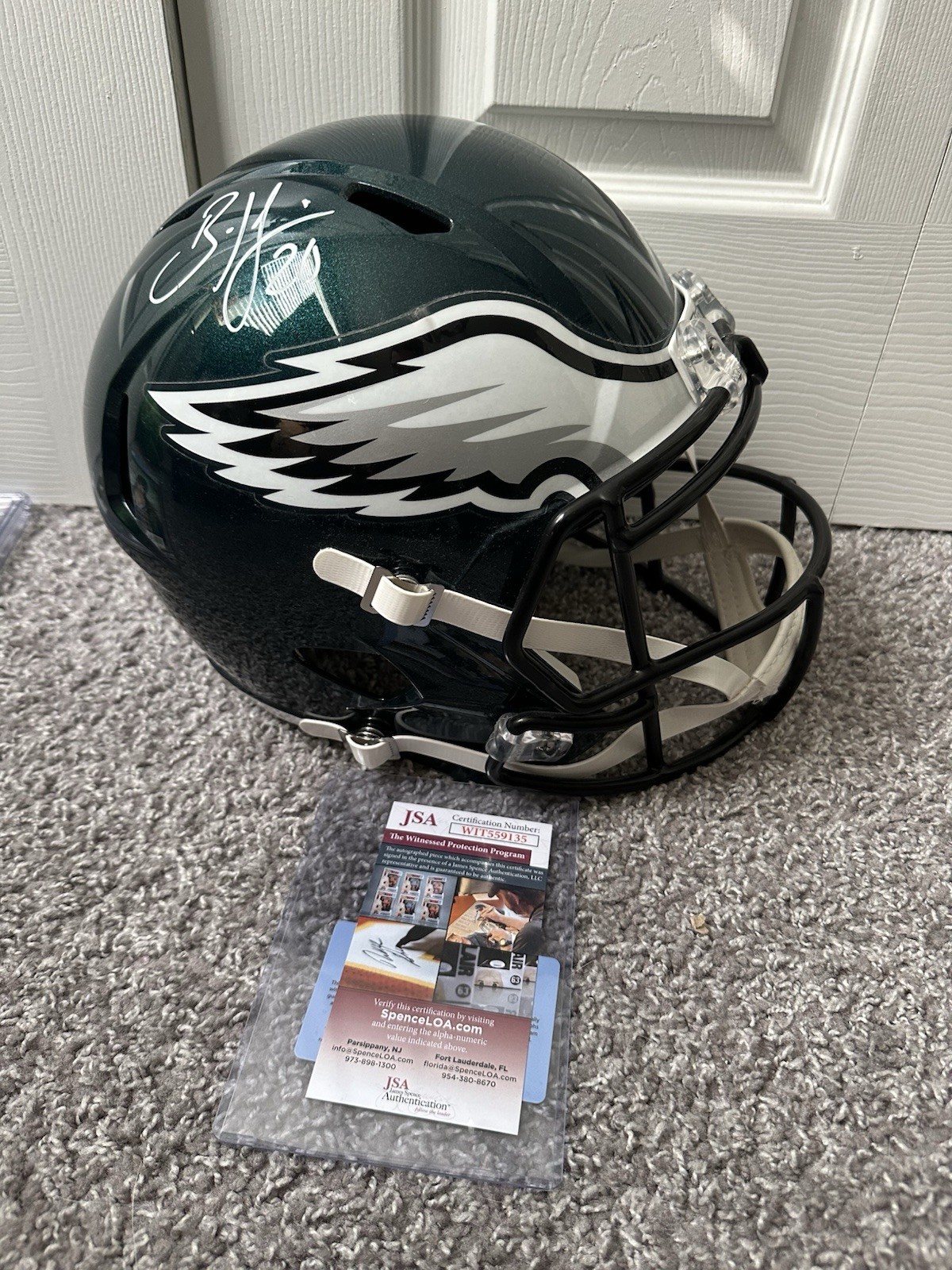 Brian Dawkins Signed Eagles Green Full Size Replica NFL Helmet JSA Cert