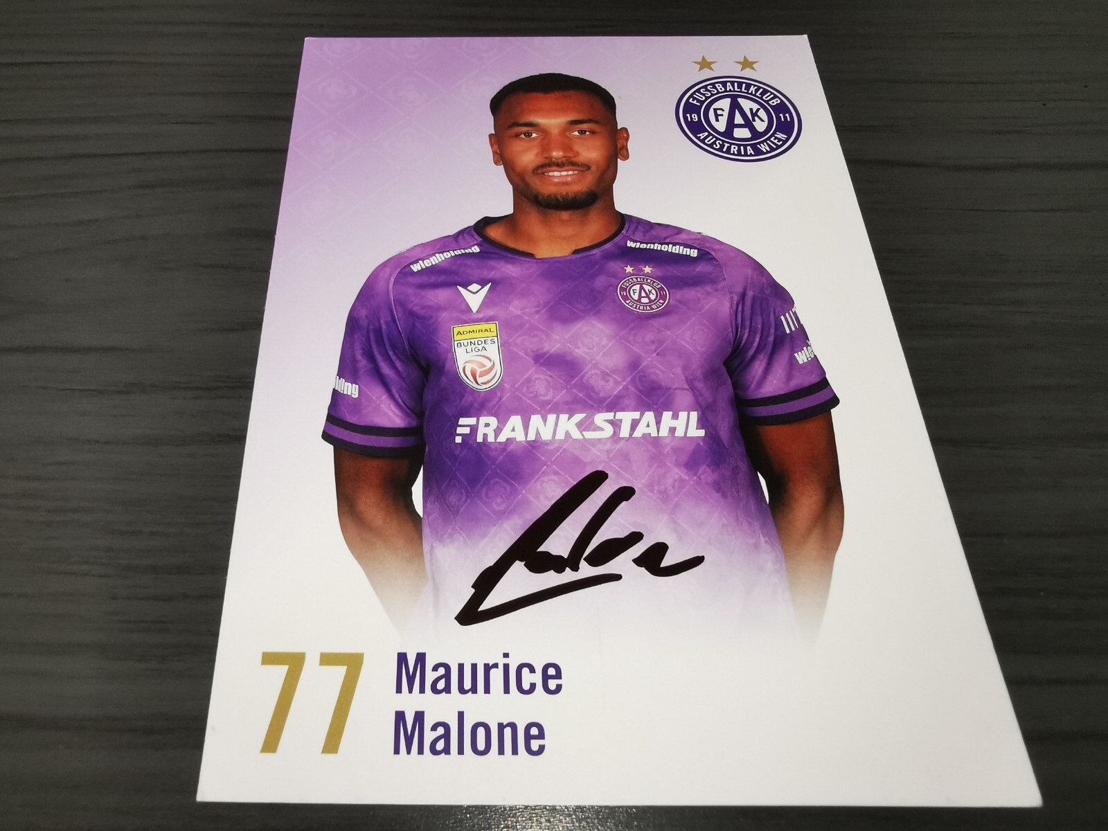 Maurice Malone hand signed Austria Wien Club autograph card