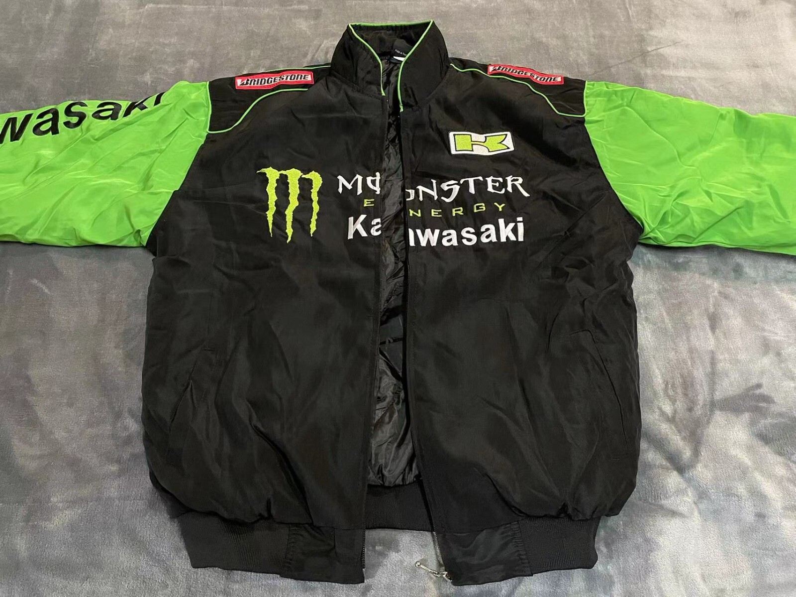 Unisex Adult Kawasaki Jacket Ebroidered Cotton Padded F 1 Racing Jacket