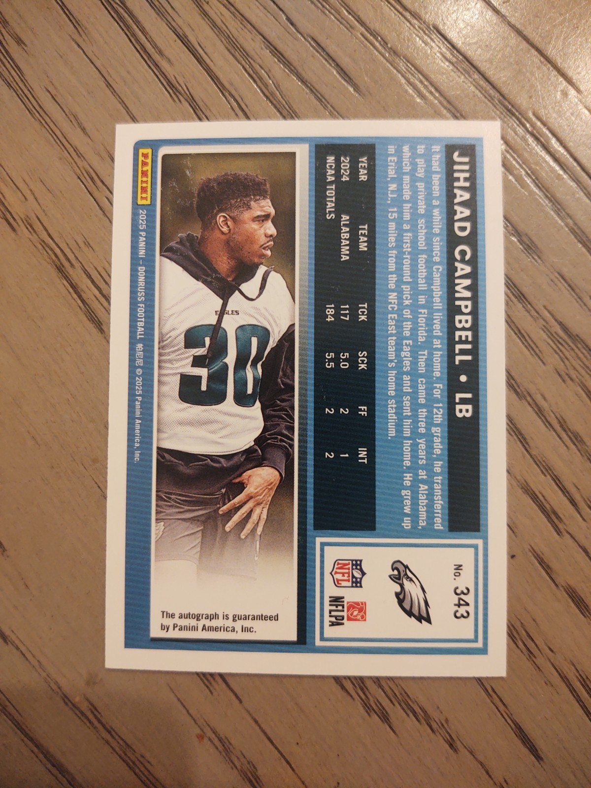 2025 Donruss Jihaad Campbell Rated Rookie Green Auto #343 SSP!!! (COLOR MATCH)