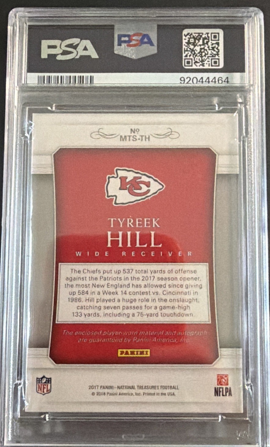 2017 Panini mat. Treas. Tyreek Hill Material Treasures Sig.