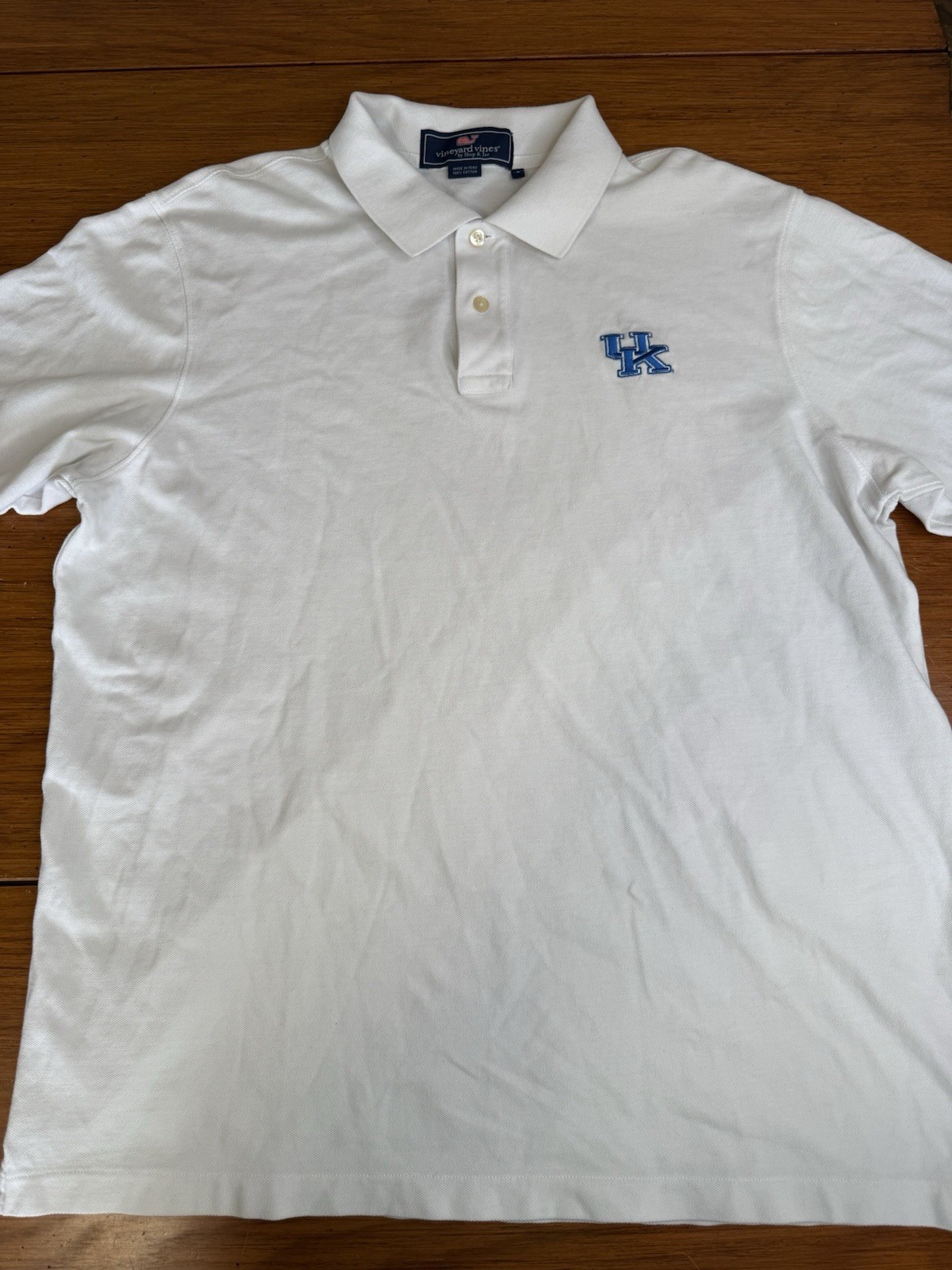 Kentucky Wildcats Polo Shirt Mens Large White NCAA Basketball Vineyard Vines