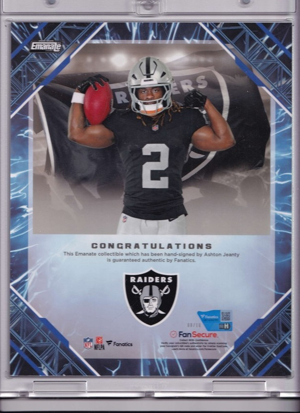 2025 Ashton Jeanty Rookie autographed 8×10 Emanate, 8/10