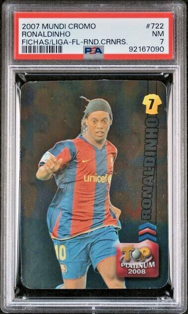 2007 Mundi Cromo Las Fichas de la Liga 722 Ronaldinho PSA 7 Foil Rounded Corners
