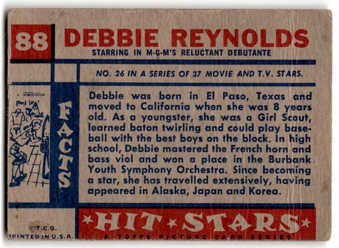 1957 Topps Hit Stars Debbie Reynolds #88