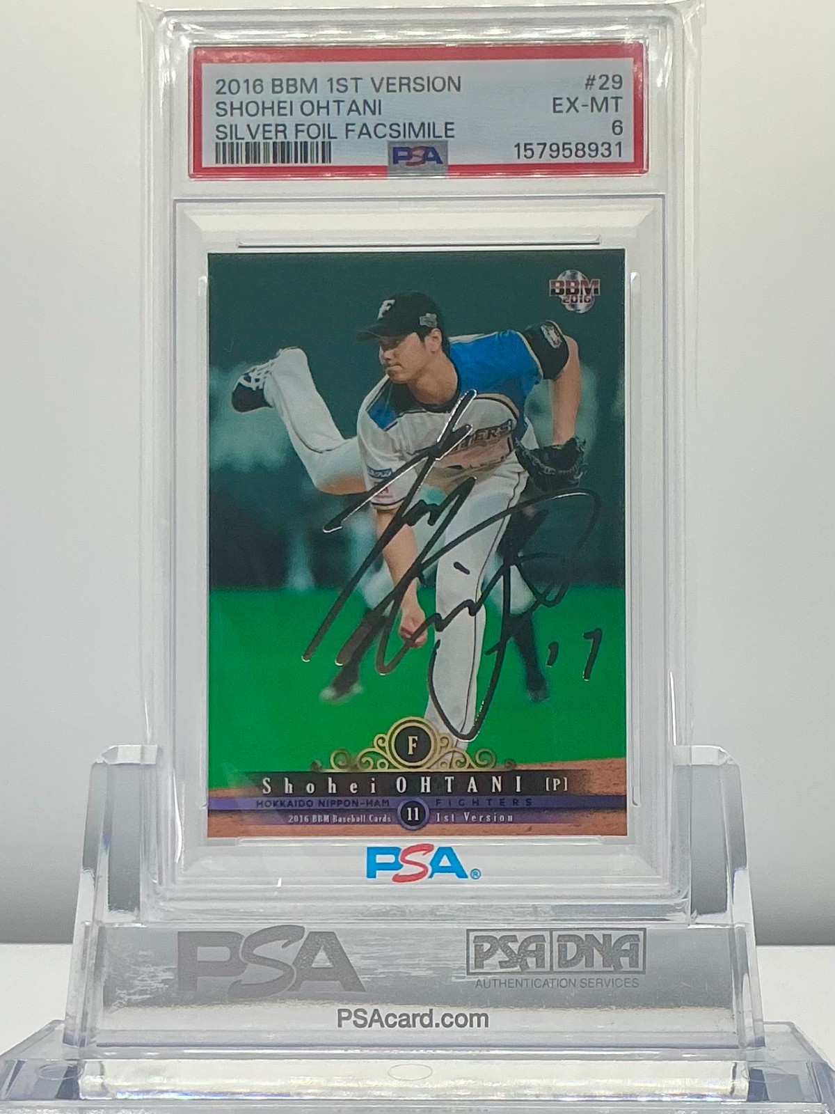 SHOHEI OHTANI 2016BBM 1ST VERSION SILVER FOIL FACSIMILE #29 PSA6!POP3!(RC)