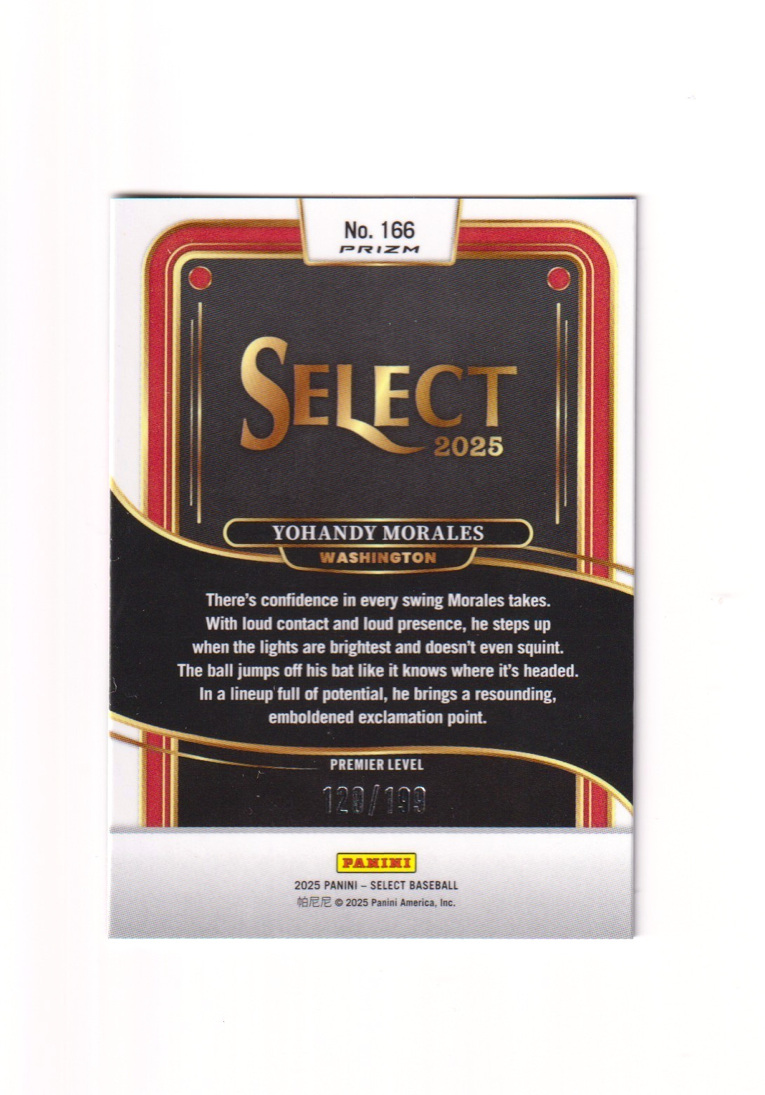 2025 Panini Select – Yohandy Morales – Premier Level RC Refractor/199 Nationals