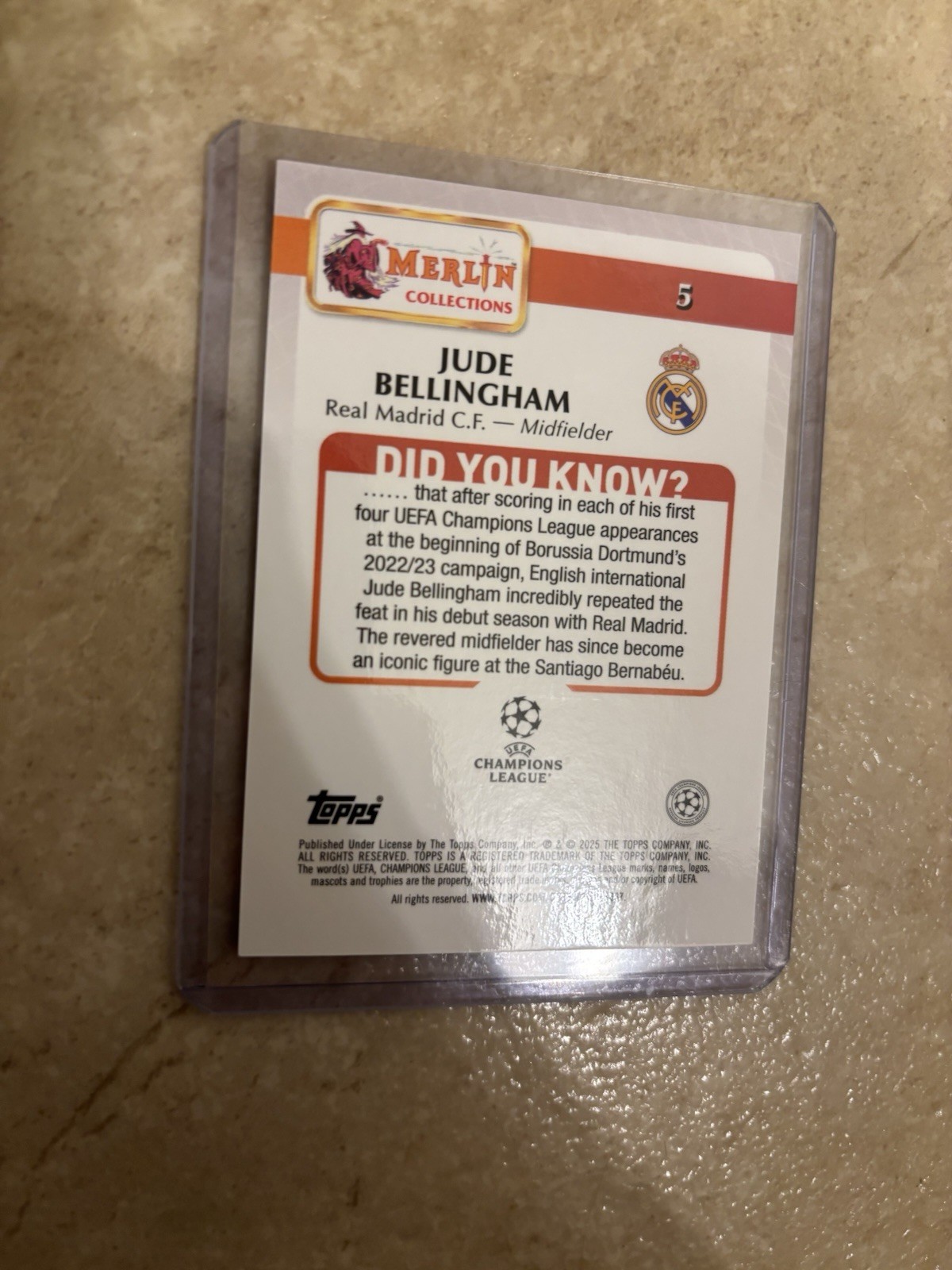 2025 Jude Bellingham Topps Merlin UEFA Red # /5 Real Madrid England