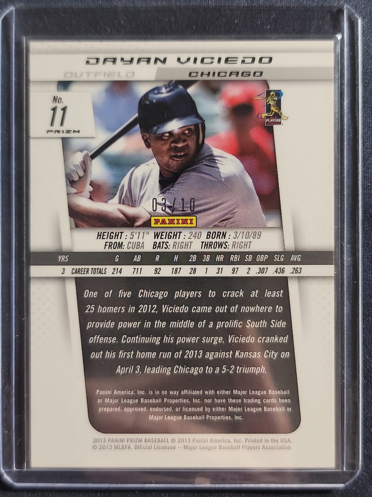 2013 Panini Prizm – Dayan Viciedo #11 Gold Prizm /10