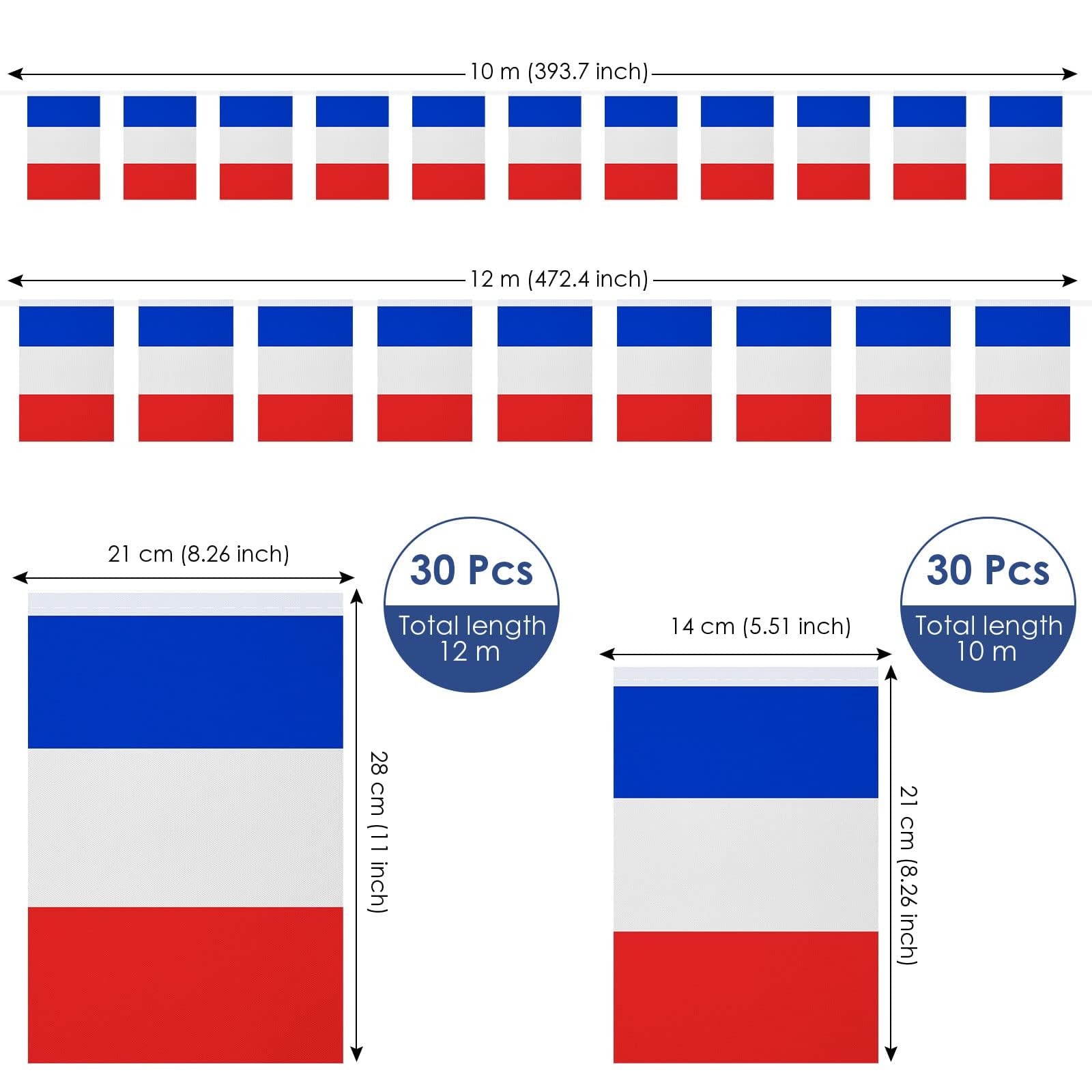AhfuLife 33 Ft French String Flags Banner for 5.51×8.26 in-30 Pcs,