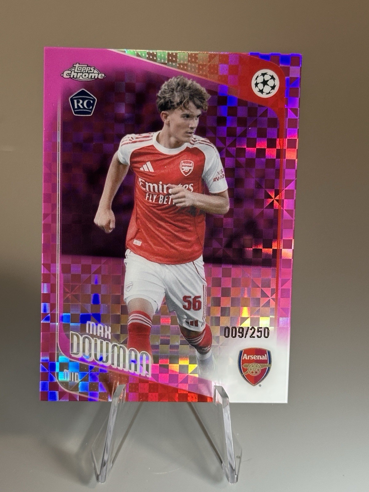 2025-26 Topps Chrome UCC Max Dowman RC Pink X-Fractor /250 Arsenal Rookie