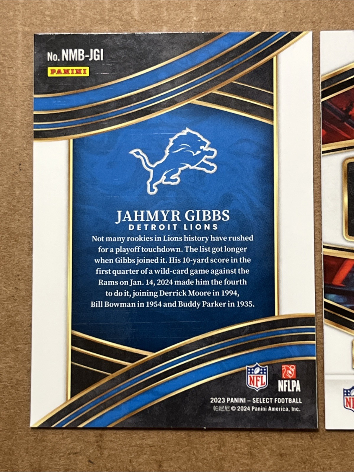 Jahmyr Gibbs 2023 Select Numbers, Future & Select Certified Football Cards.