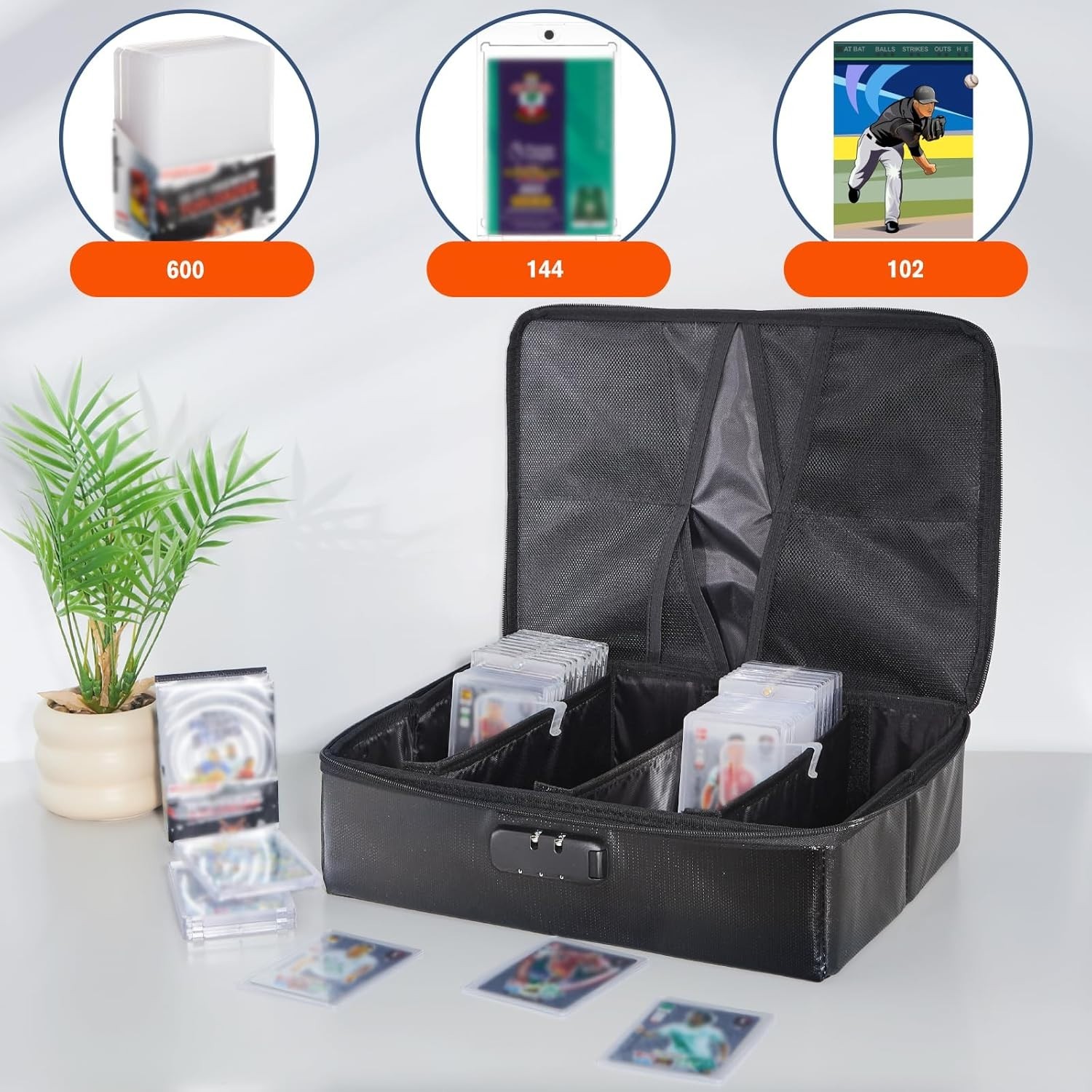 102+ 4 Row Graded Card Storage Box with Combination Lock, Waterproof and 5200…