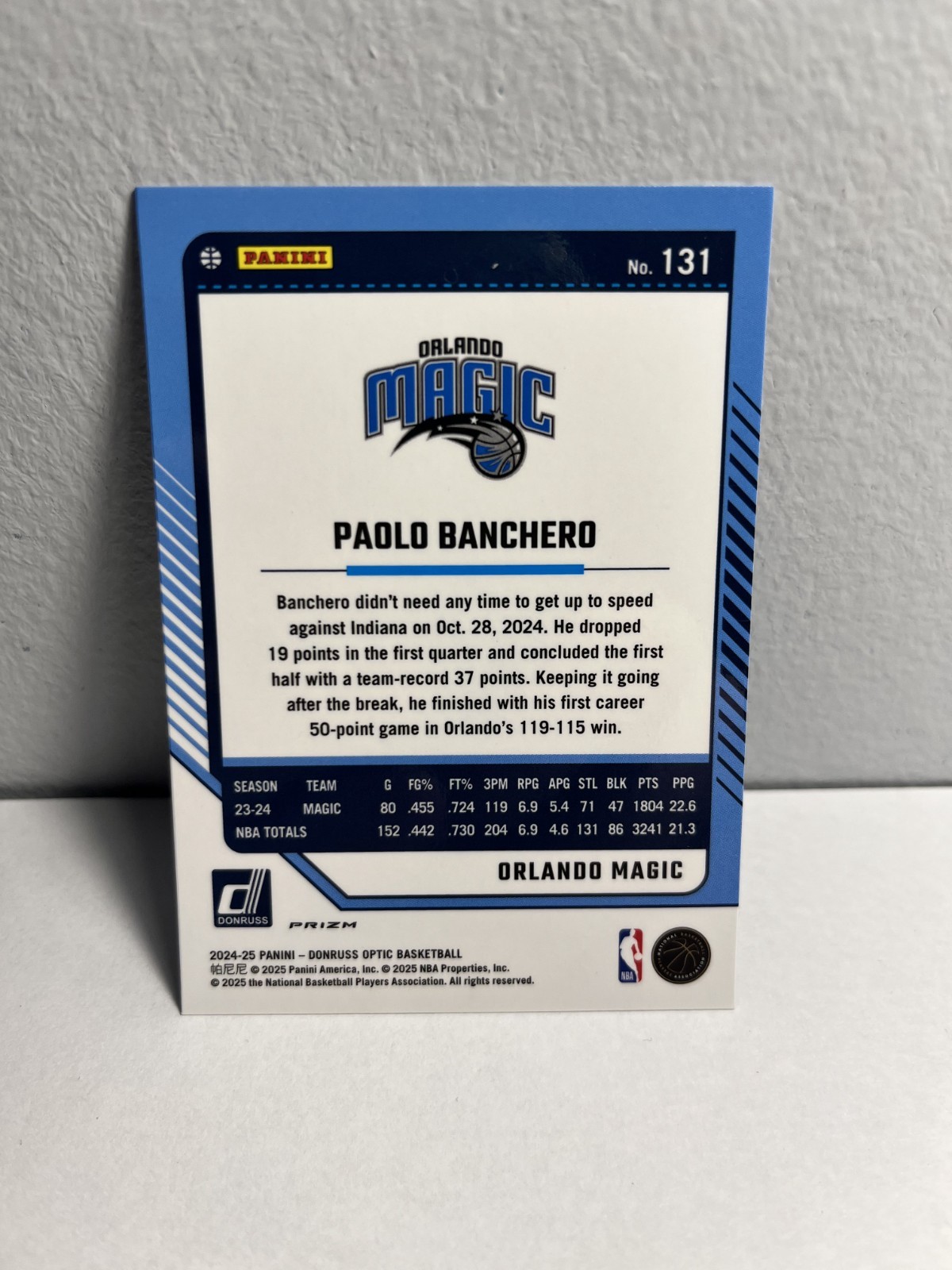 2024-25 Donruss Optic Paolo Banchero Card Blue Velocity Holo Prizm SP