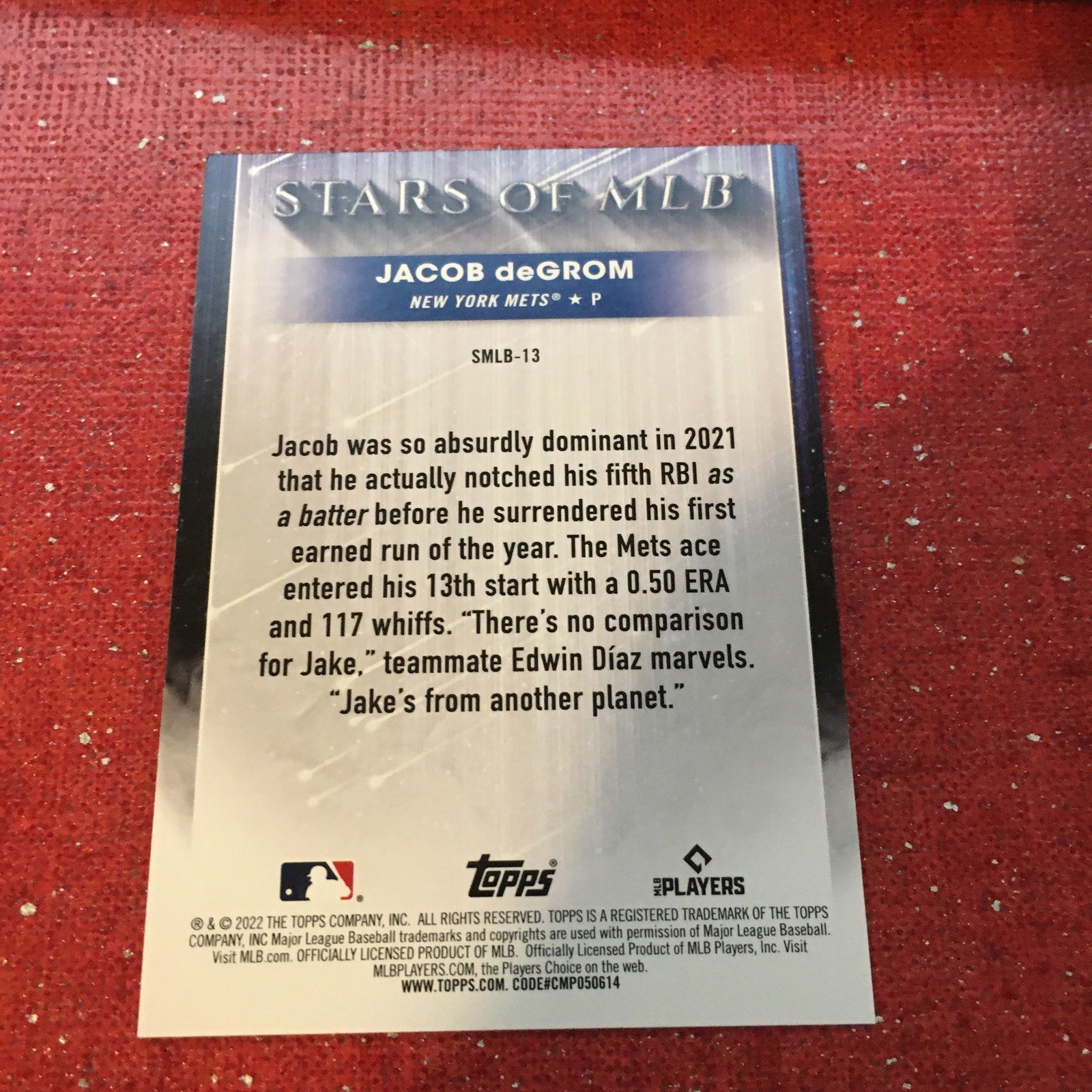 2022 TOPPS SERIES 1 BASEBALL JACOB deGROM STARS OF MLB Chrome #SMLBC-13