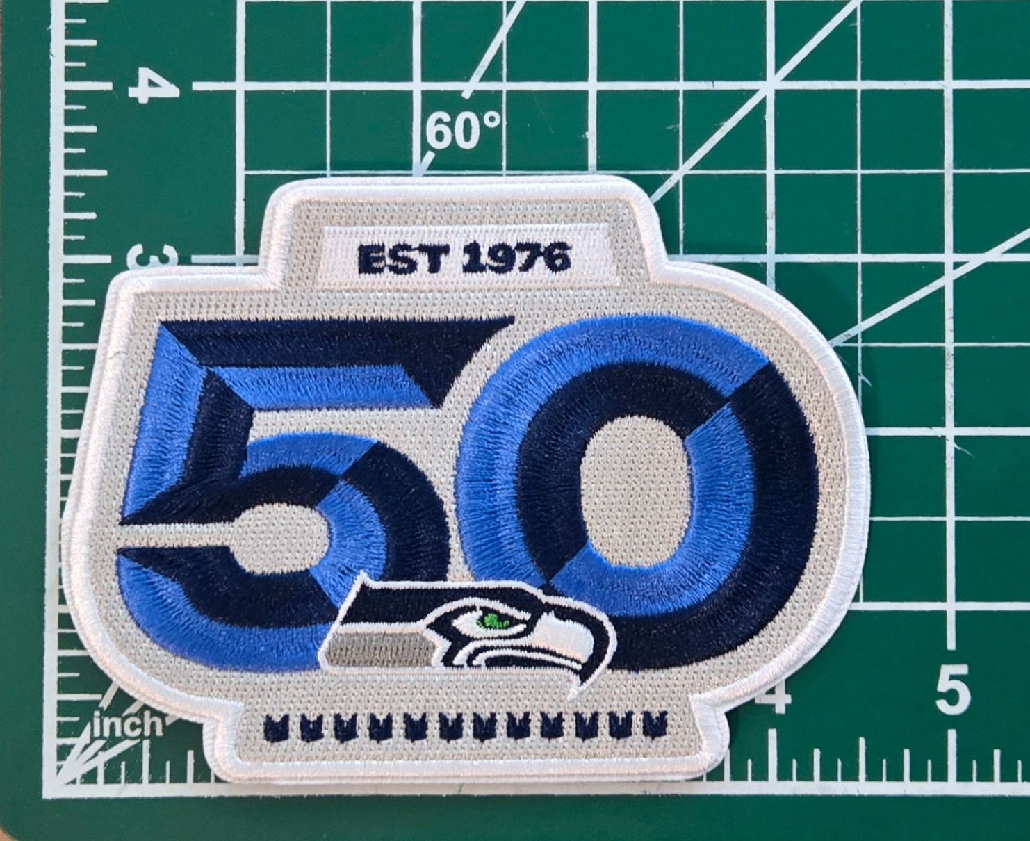 Seattle Seahawks 50 Seasons 4 1/2″ Iron On Embroidered Patch Free Tracking!