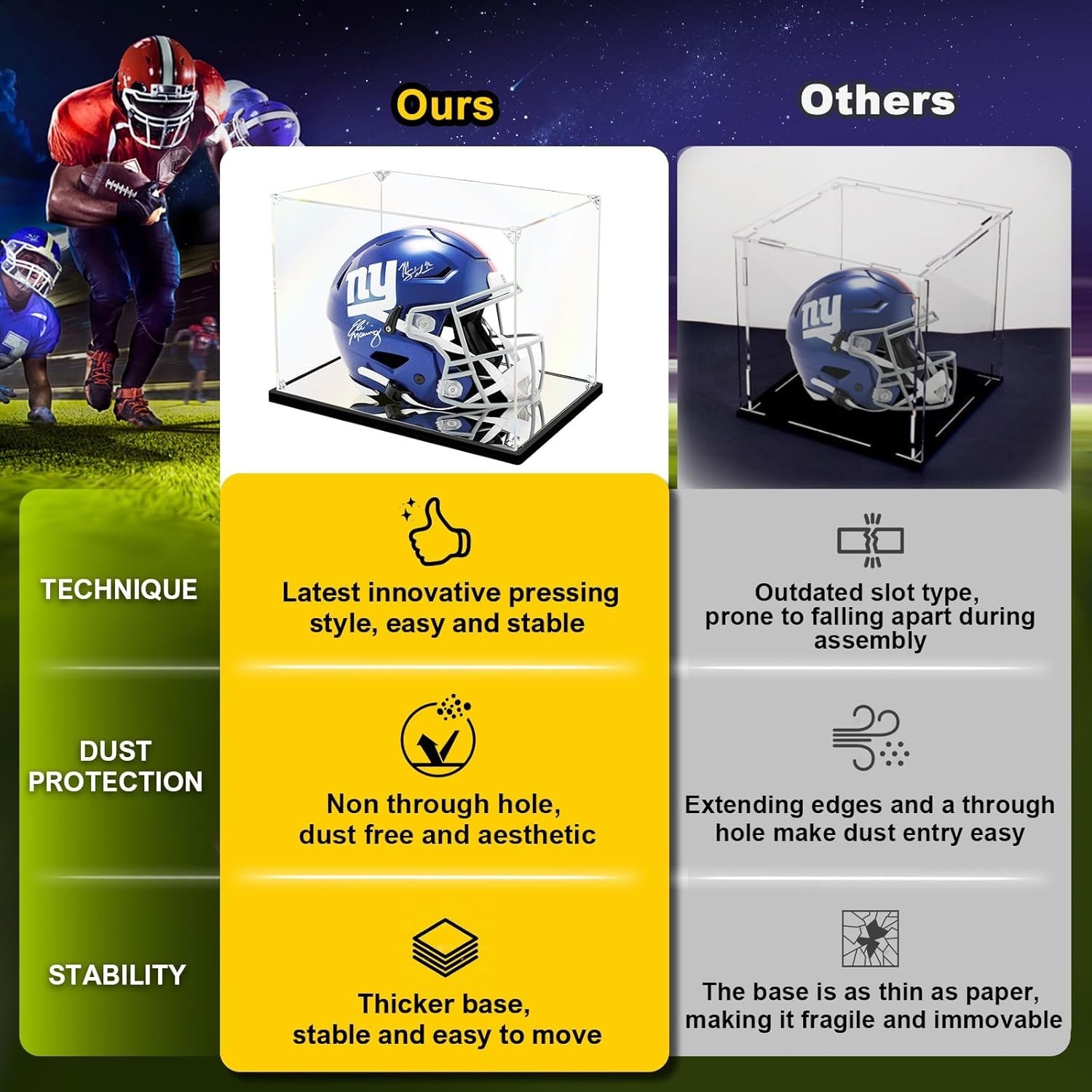 Elegant Mini Football Helmet Display Case with Mirror Base – 8.3×6.3×7.1 in