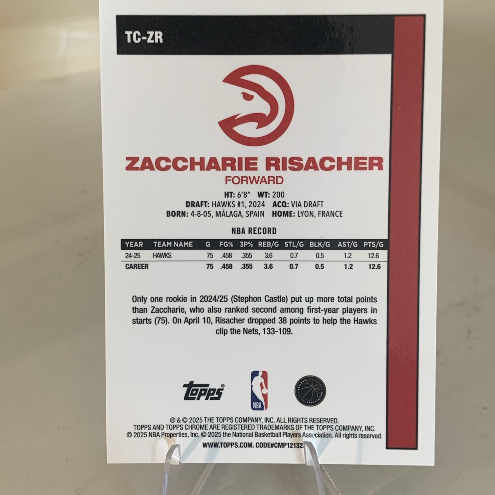 2025-26 Topps Chrome – Zaccharie Risacher #2 Blue Mojo /150