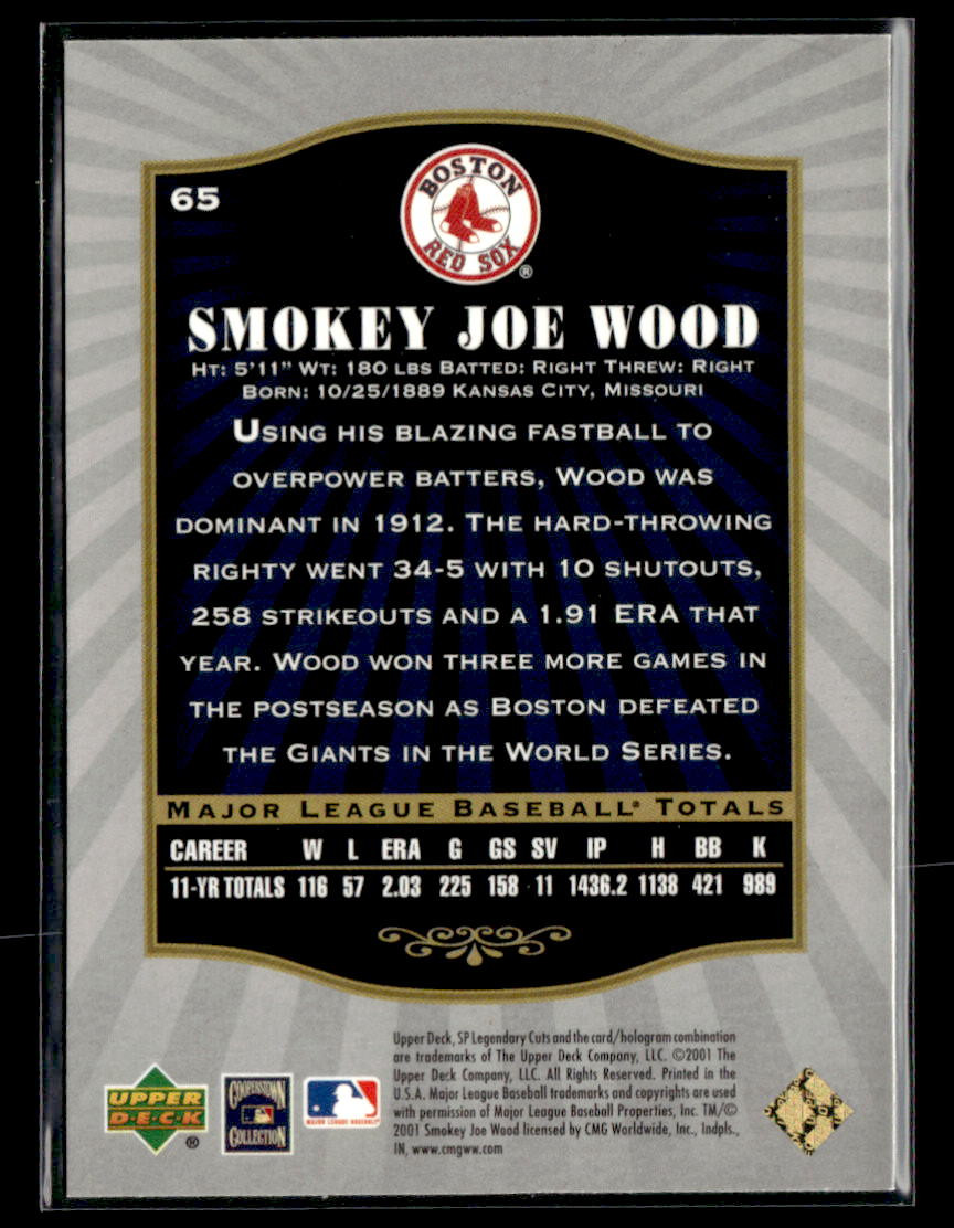 2001 SP Legendary Cuts #65 Smokey Joe Wood Card Boston Red Sox