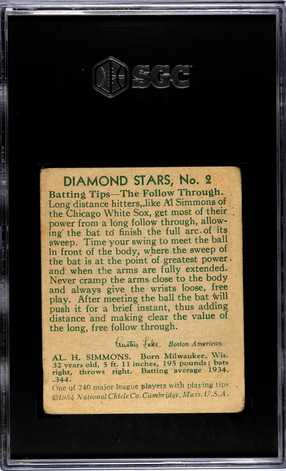 1934-36 Diamond Stars #2 Al Simmons 1935 SGC 1
