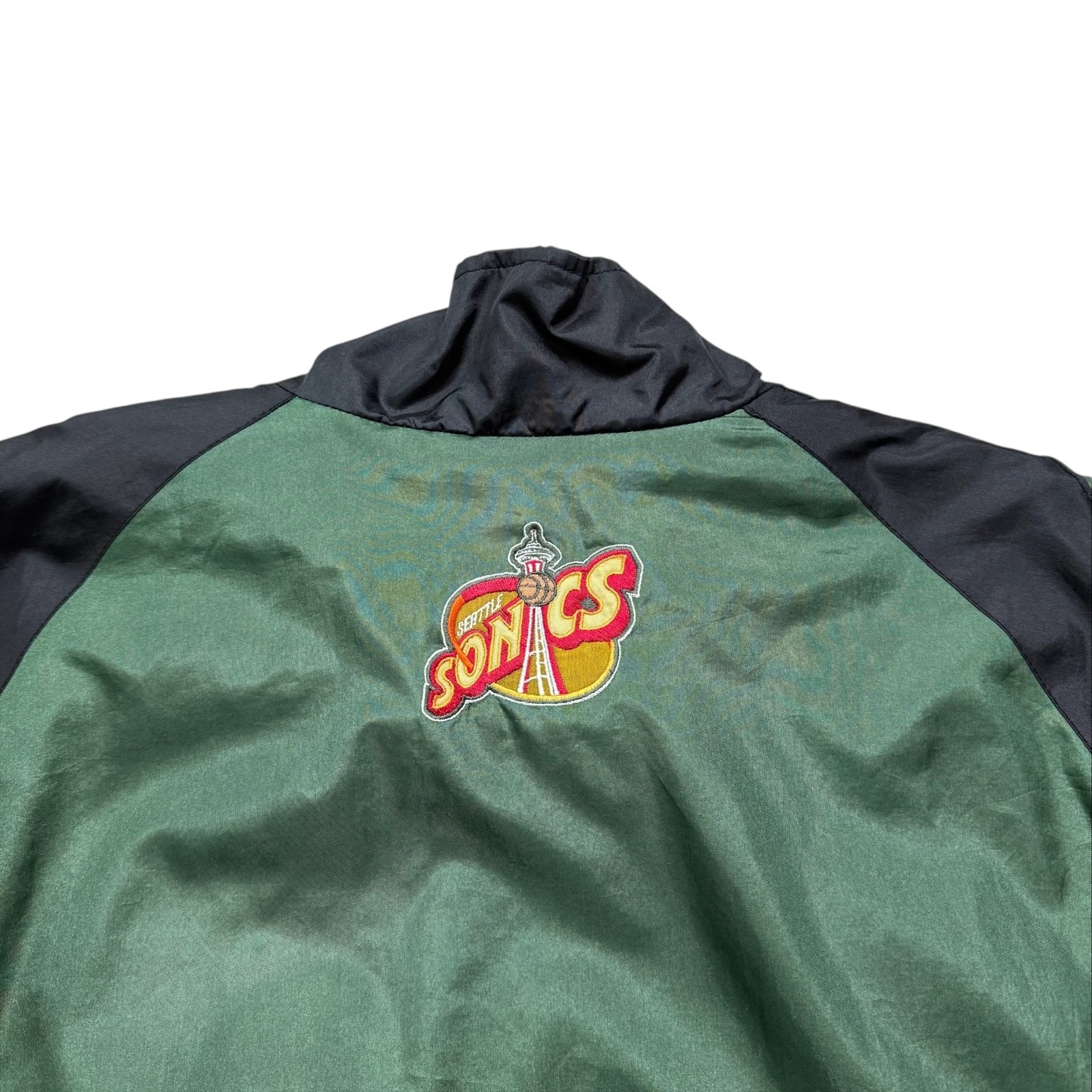 VTG 90s NBA SEATTLE SUPERSONICS PRO PLAYER WINDBREAKER JACKET SIZE L