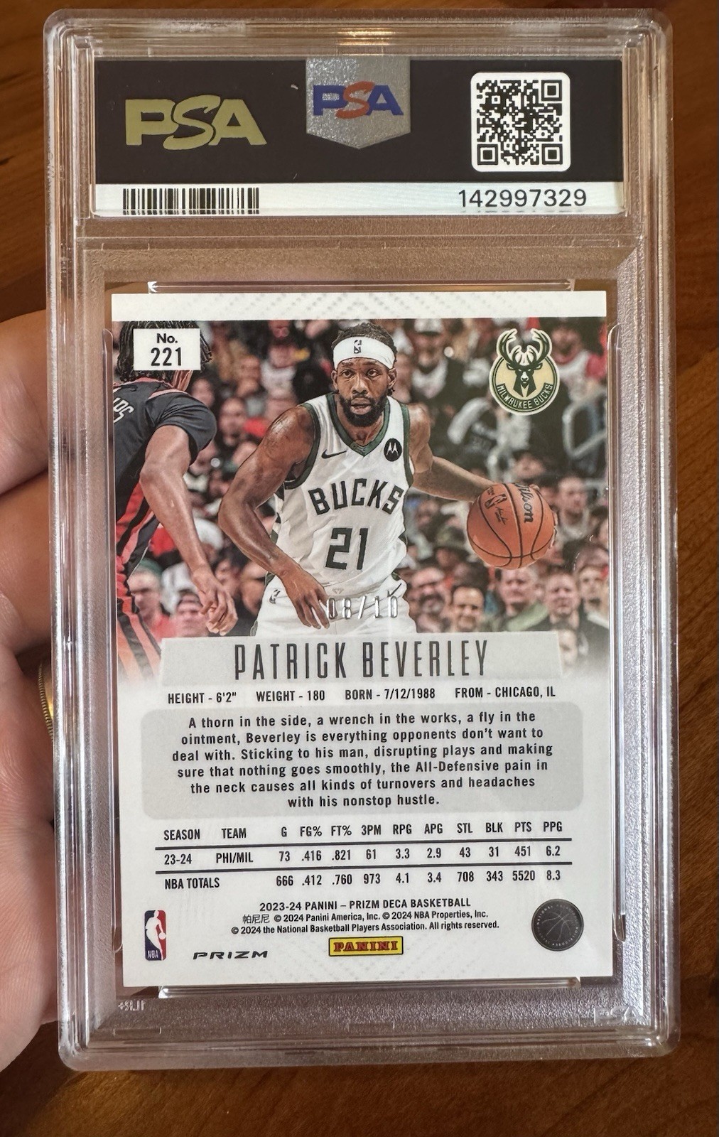 Patrick Beverley 2023 Prism Deca Gold Prism 221 PSA 10