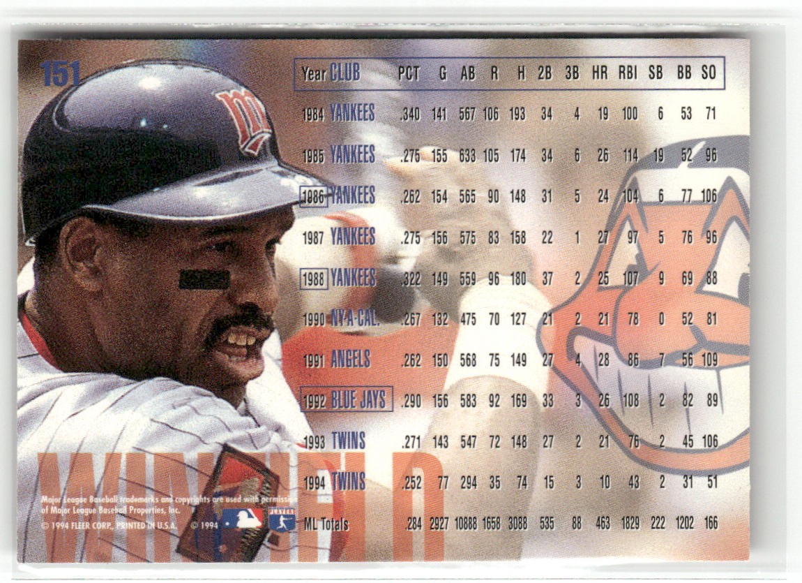 1995 FLEER #151 DAVE WINFIELD CLEVELAND INDIANS