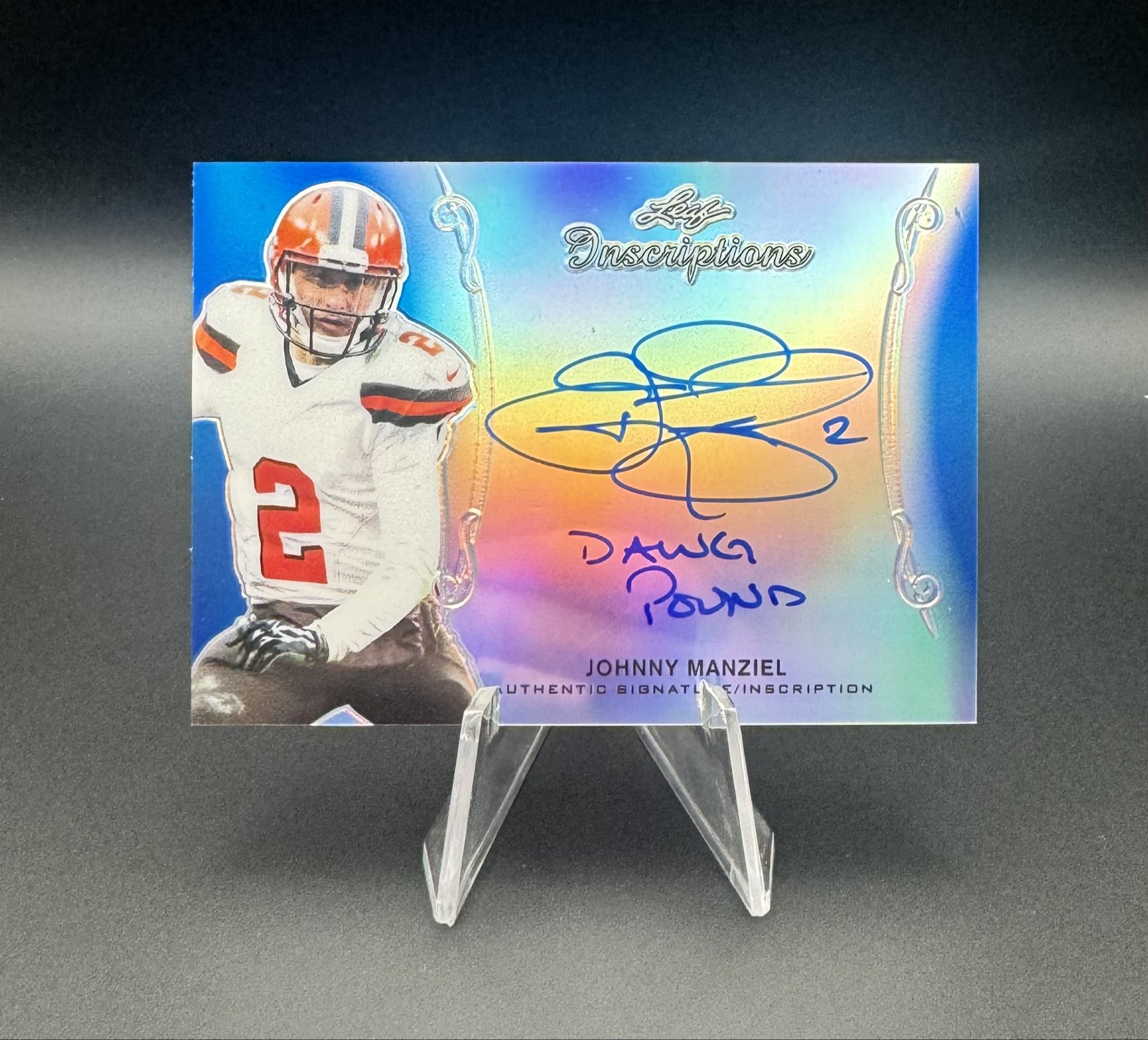JOHNNY MANZIEL 2020 Leaf Metal Blue Auto /25 DAWG POUND Inscribed – #MI-JM1