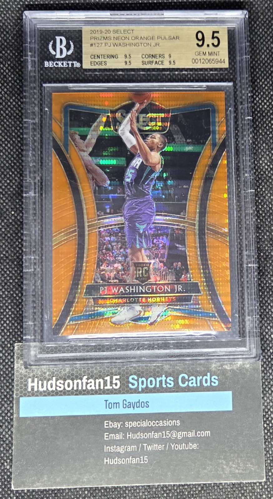 PJ Washington 2019-20 Panini Select 127 RC Neon Orange Pulsar Prizm 8/13 BGS 9.5