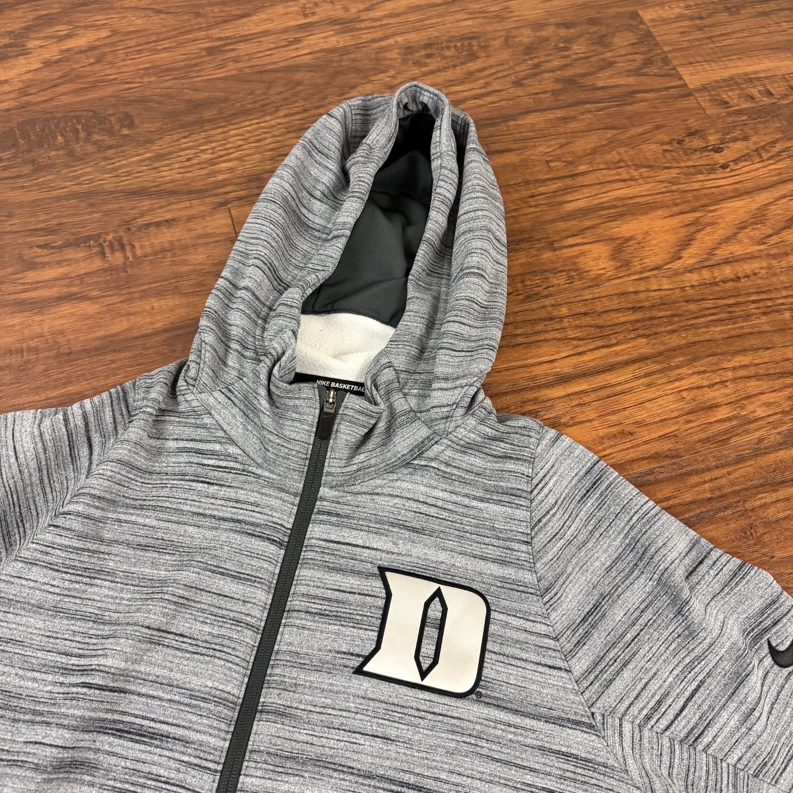 Duke Blue Devils Jacket Mens L Gray Nike Dri-Fit Full Zip Hooded Basketball NCAA