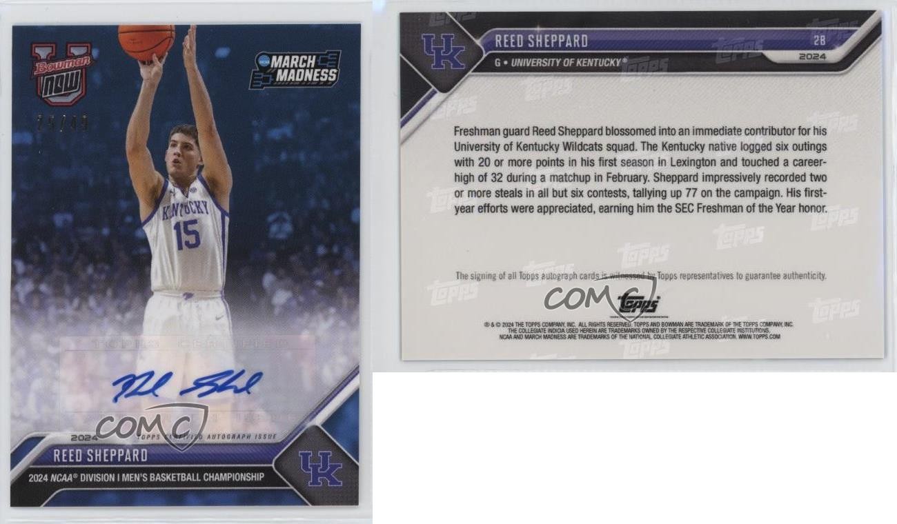 2023-24 Bowman U Now NCAA March Madness Blue /49 Reed Sheppard #2B Auto 1u4