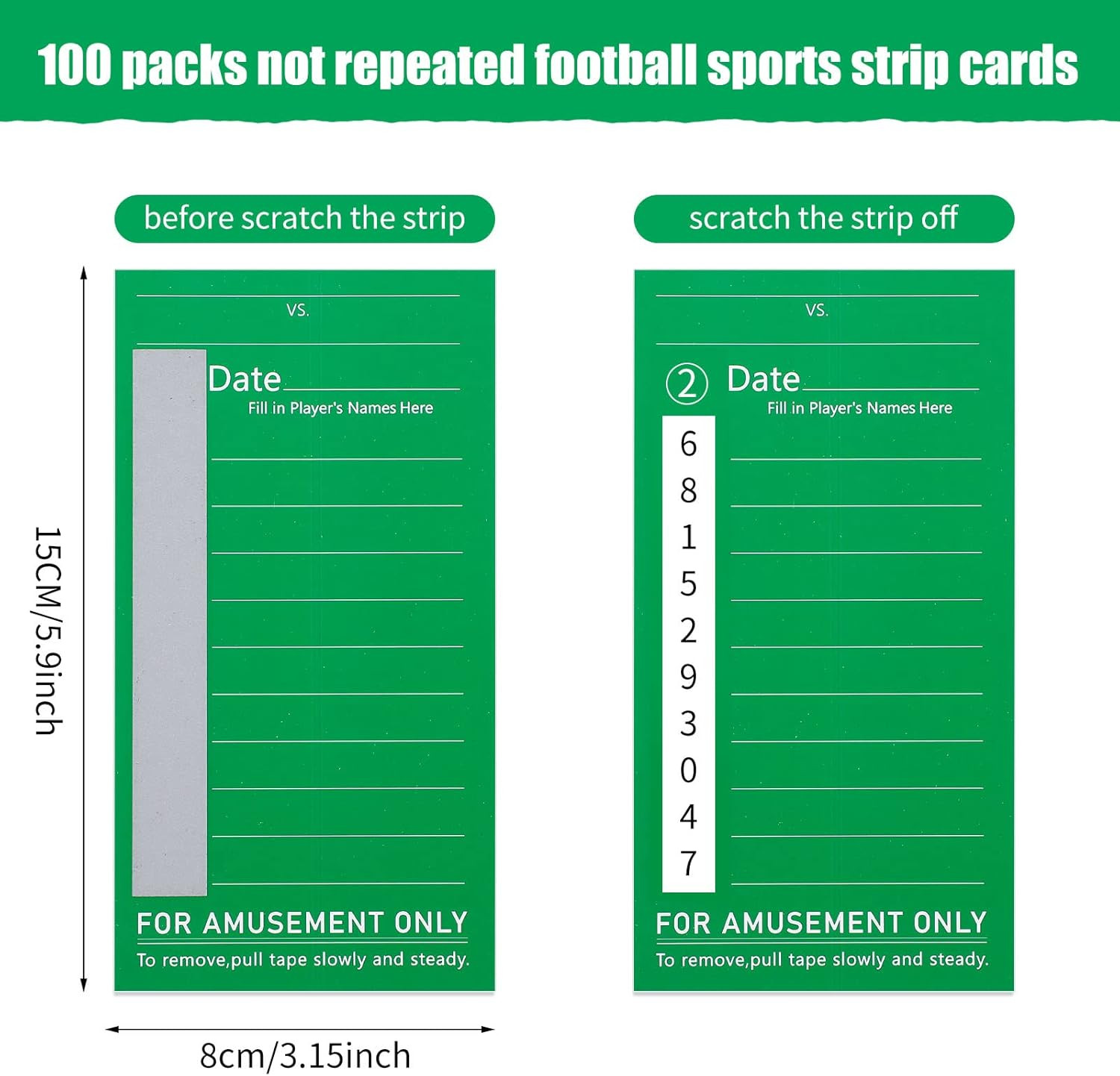100 Pack 10 Line Sports Strip Cards Super Football Bowl Football Pool Cards, 100