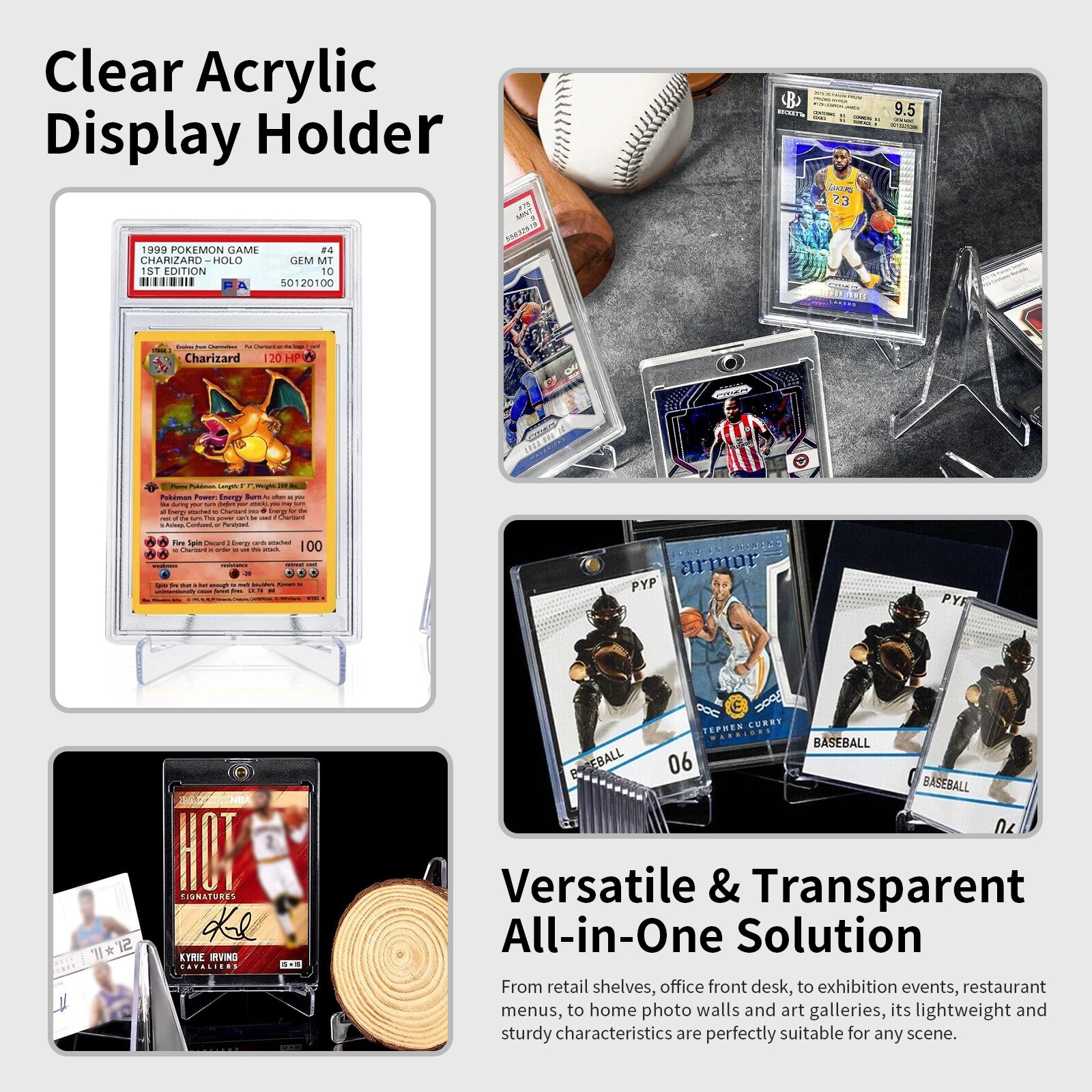10-50PCS Clear Acrylic Trading Card Stands for Coins Sports Cards Display Holder