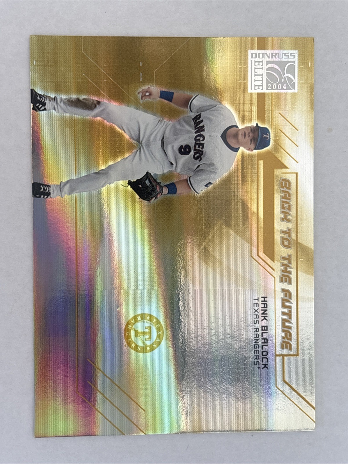 2004 Donruss Elite Back to the Future Gold /100 Hank Blalock #BF-4