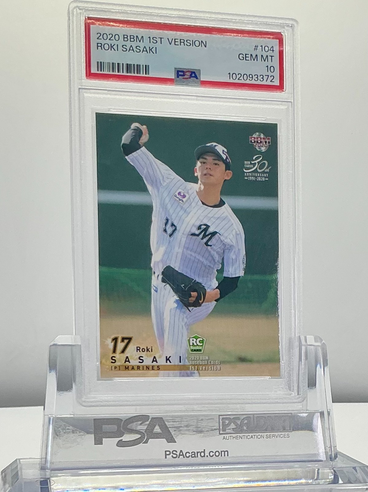 ROKI SASAKI 2020BBM 1ST VERSION #104 PSA10!GEMMINT!ROOKIE CARD!LOWPOP!