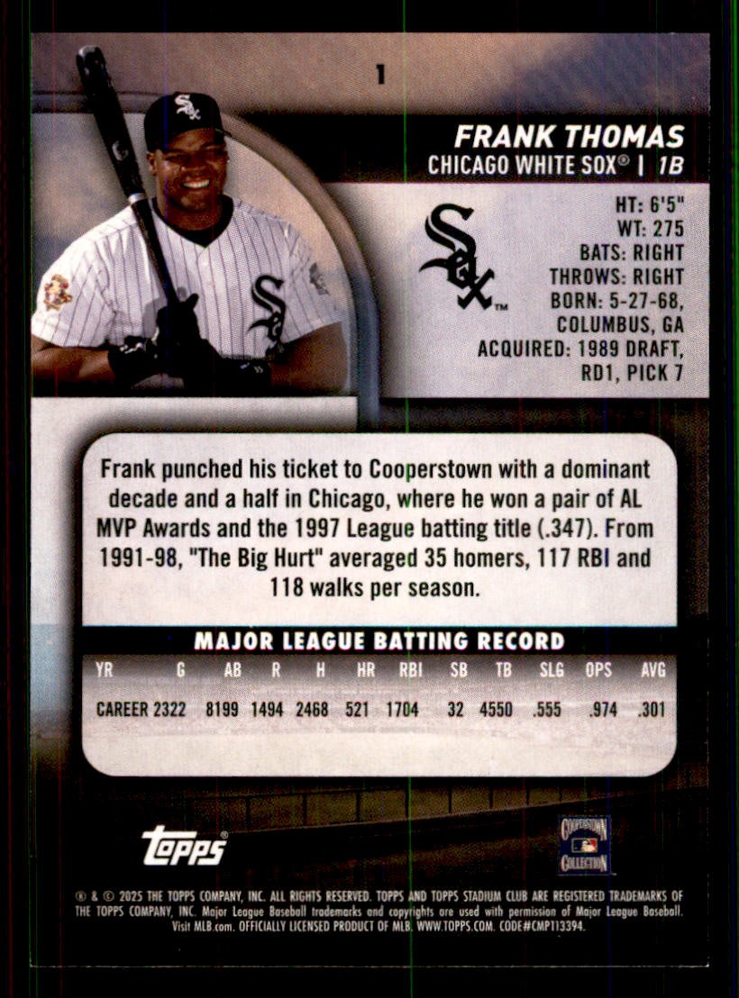2025 Stadium Club #1 Frank Thomas Light Blue Foil Chicago White Sox