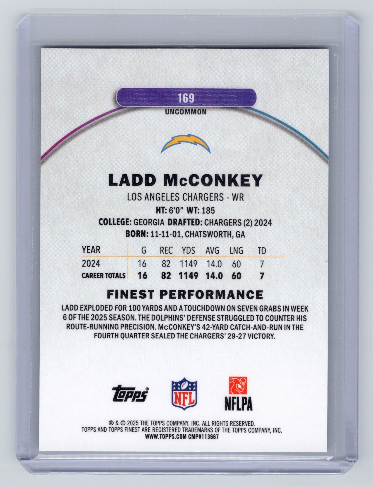 2025 Topps Finest Ladd McConkey Black #’d / 15
