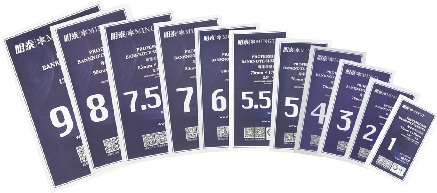 50-Pack Size 7 OPP Banknote Protective Sleeves for Safe Preservation