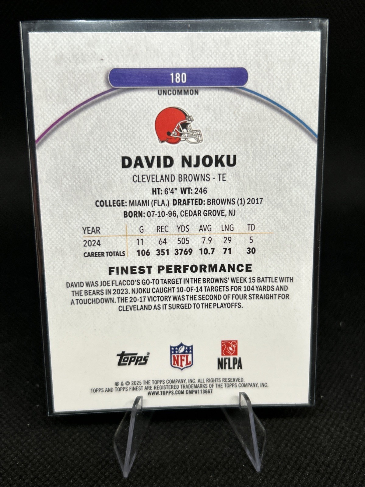 DAVID NJOKU 2025 TOPPS FINEST PURPLE X-FRACTOR /99 #180 UNCOMMON BROWNS Q6608