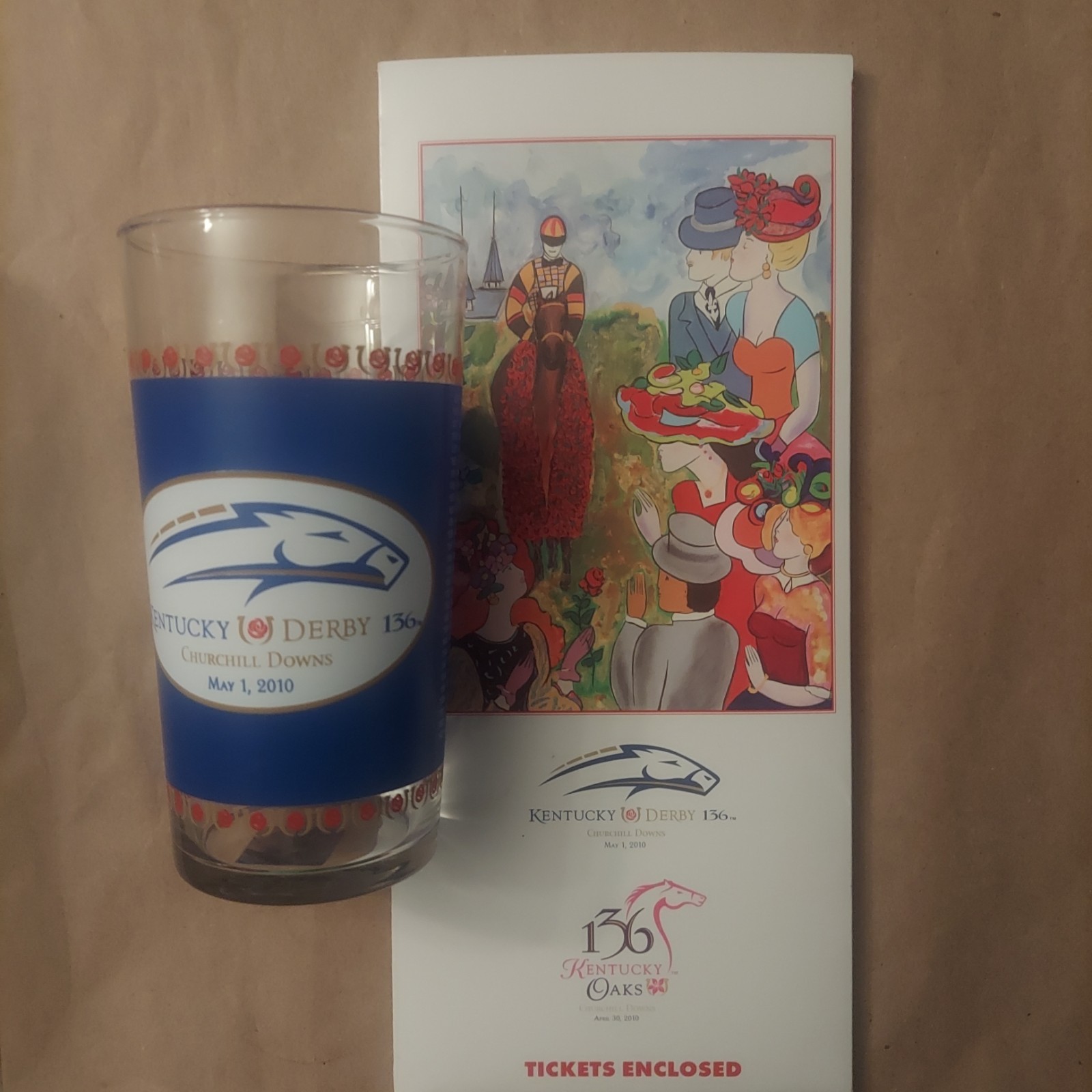 Churchill Downs Kentucky Derby 136 2010 Set Of 8 Mint Julep Glasses+ Tickets Pkg