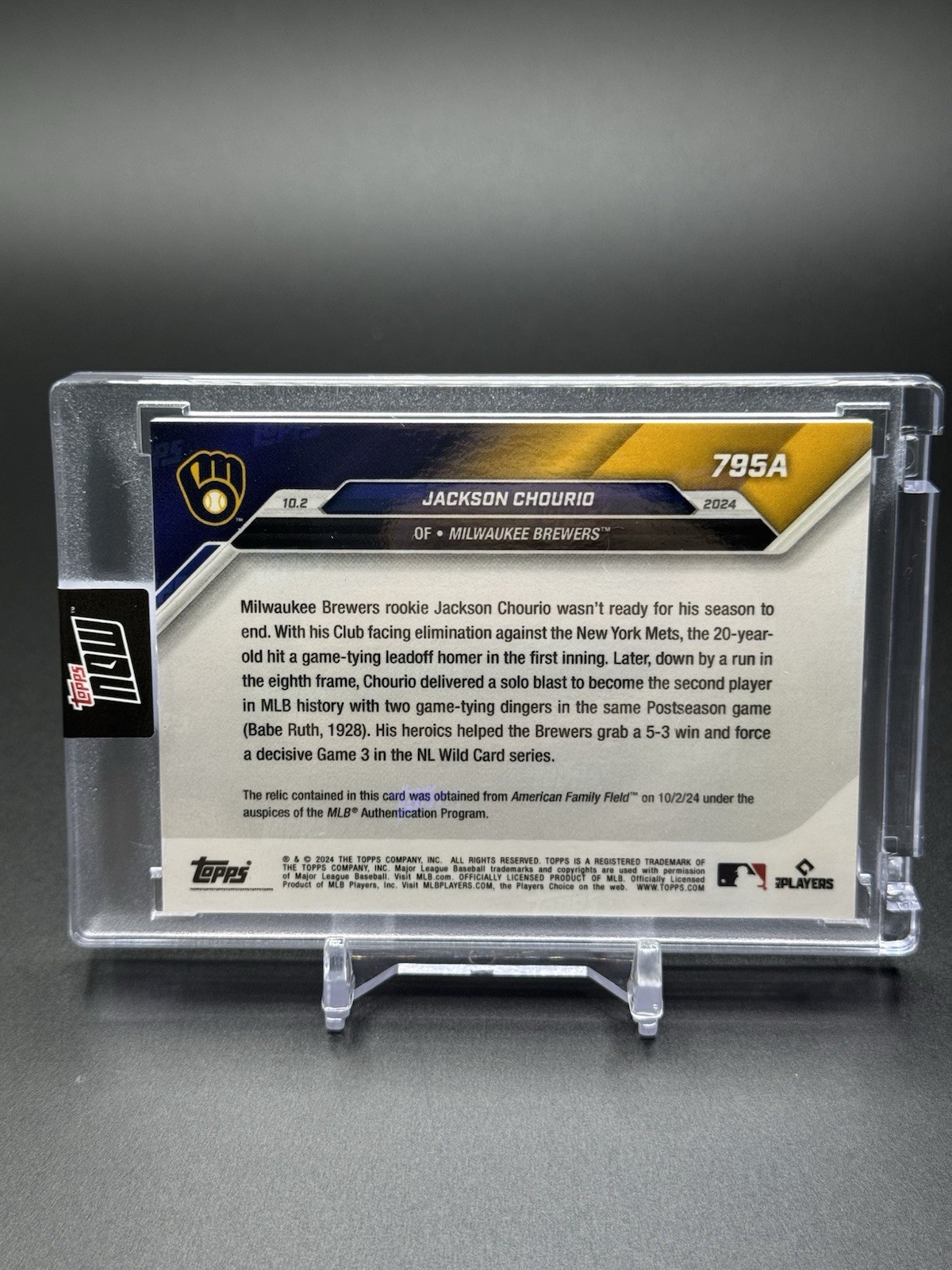 Game Used Base Relic #/125 Jackson Chourio 2024 MLB TOPPS NOW #795 Presale