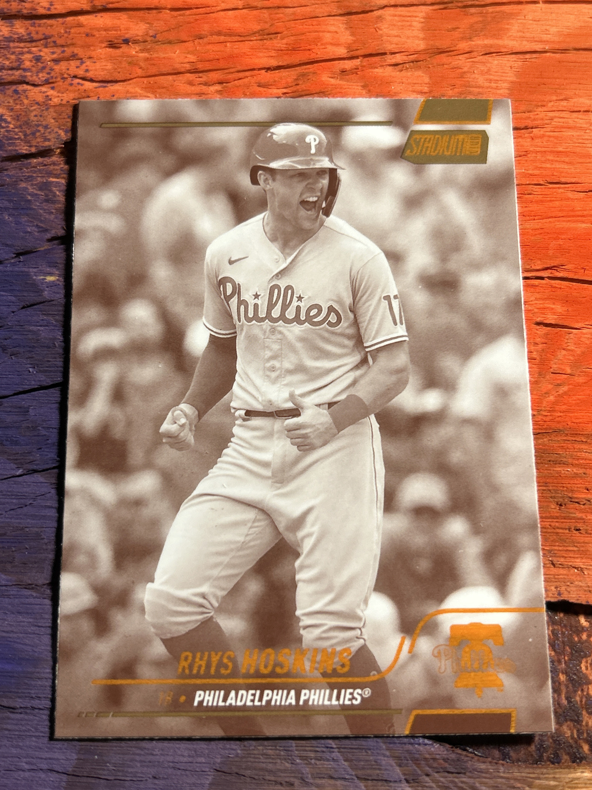 2022 Topps Stadium Club Rhys Hoskins Sepia Orange Foil Parallel #101 Phillies
