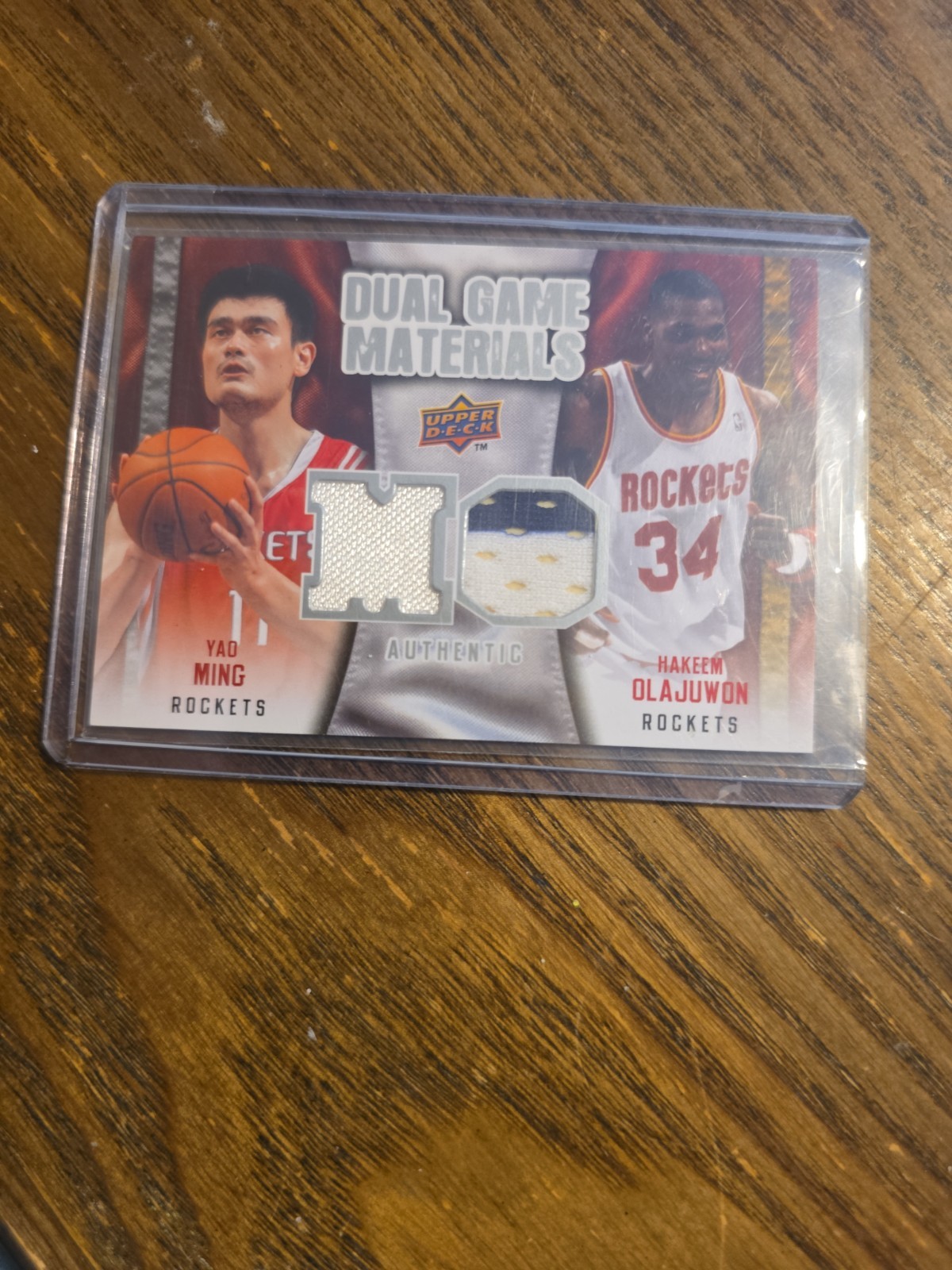 2009 Upper Deck Game Materials Dual Hakeem Olajuwon Yao Ming Game Worn 2 Color!!