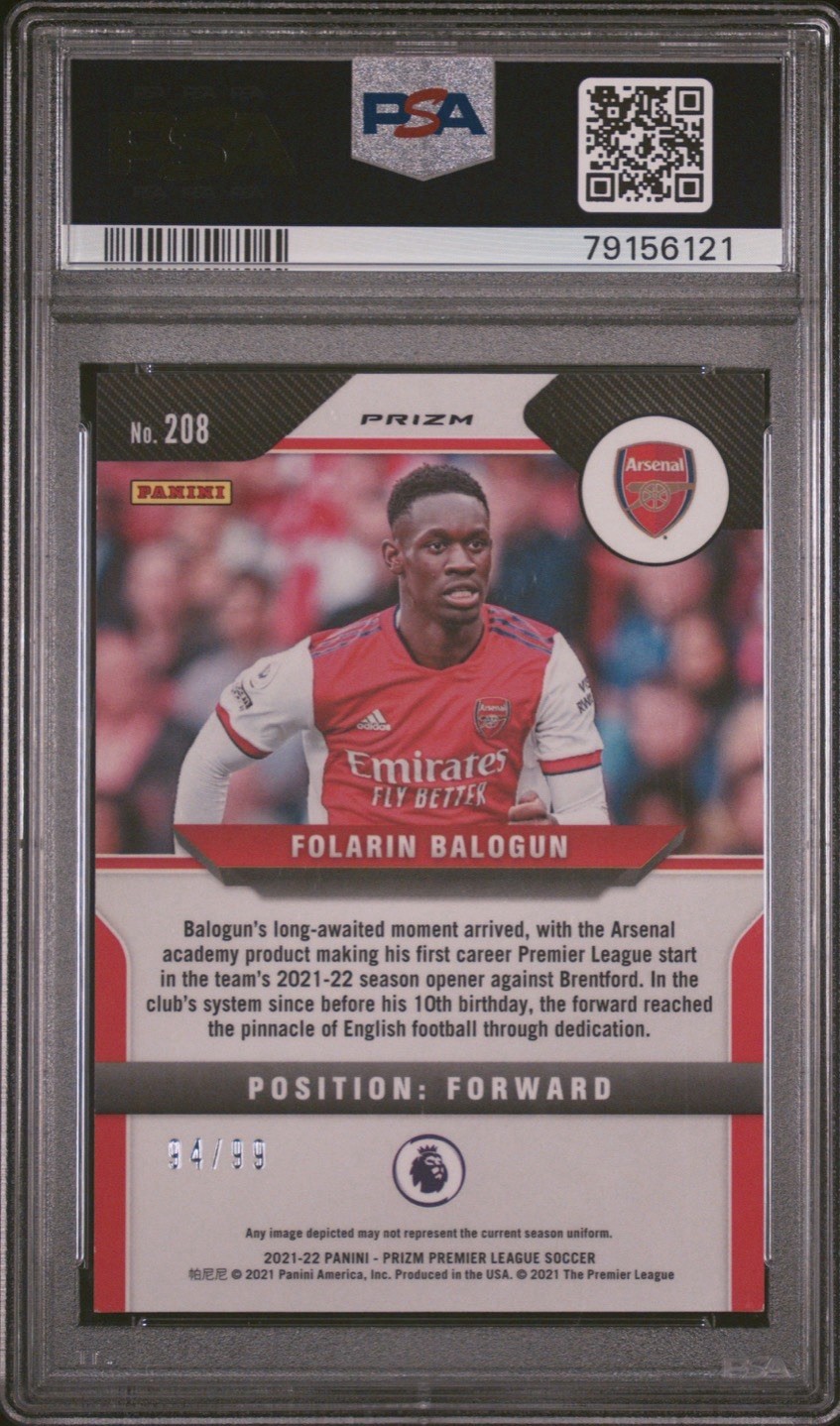 Folarin Balogun 2021 Panini Prizm Premier League Purple /99 PSA 9 Rookie USMNT